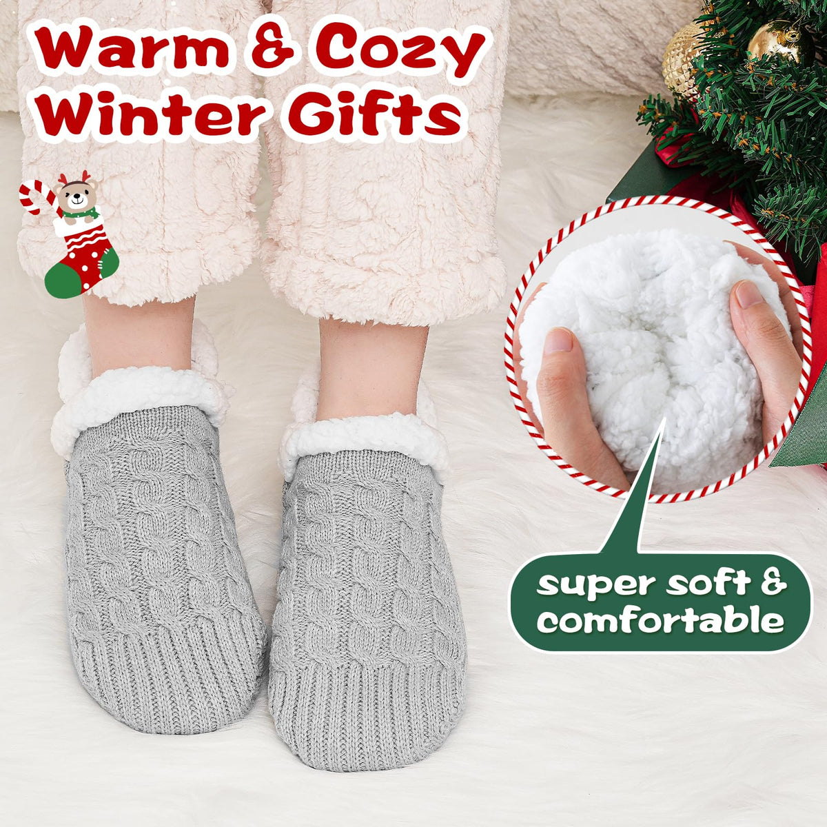Niorasen Fluffy Slipper Socks Women Men, Winter Gift for Her, UK 4-9
