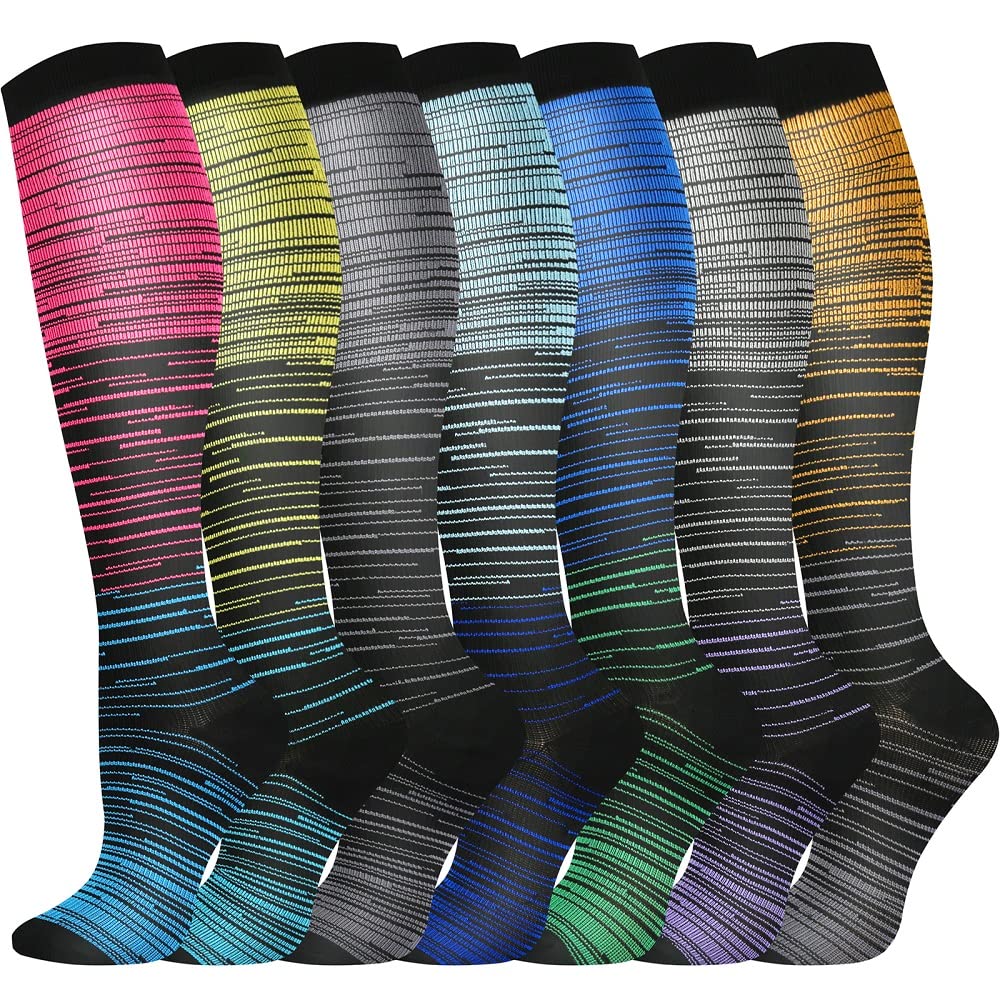 Compression Socks, (2/4/6/7 Pairs) for Men & Women 15-20 mmHg is Best for Athletics, Running, Flight Travel, Support