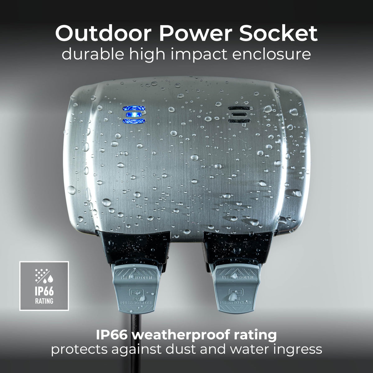 BG Electrical Outdoor Double Switched Power Wall Plug Socket, Weatherproof, Nexus Storm, Grey, 13A, IP66 Rated, WP22