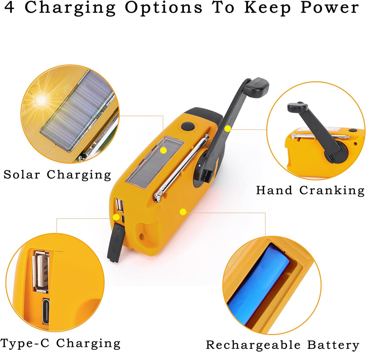 NNOOAADIO Wind Up Solar Hand Crank Radio, 2000mAh SOS Alarm for Camping