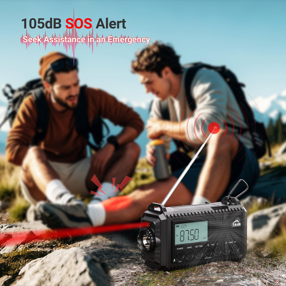 Mesqool Wind Up Radio Solar Powered, 5000mAh Emergency Hand Crank AM FM Radio with Flashlight, Reading Lamp, USB Phone Charger, SOS Alarm and Compass