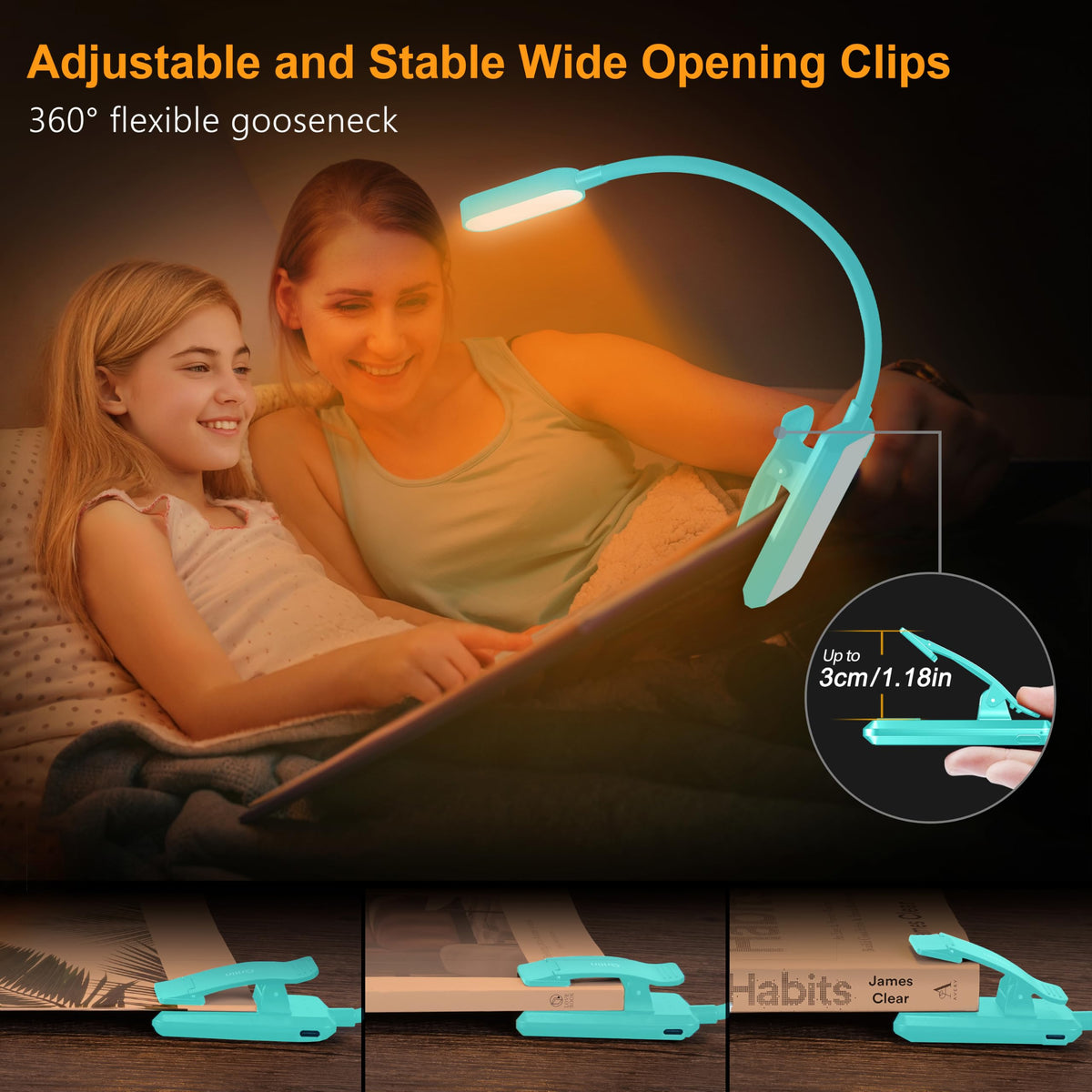 Gritin 16 LED Reading Light, Book Light - Eye Caring 3 Color Temperatures