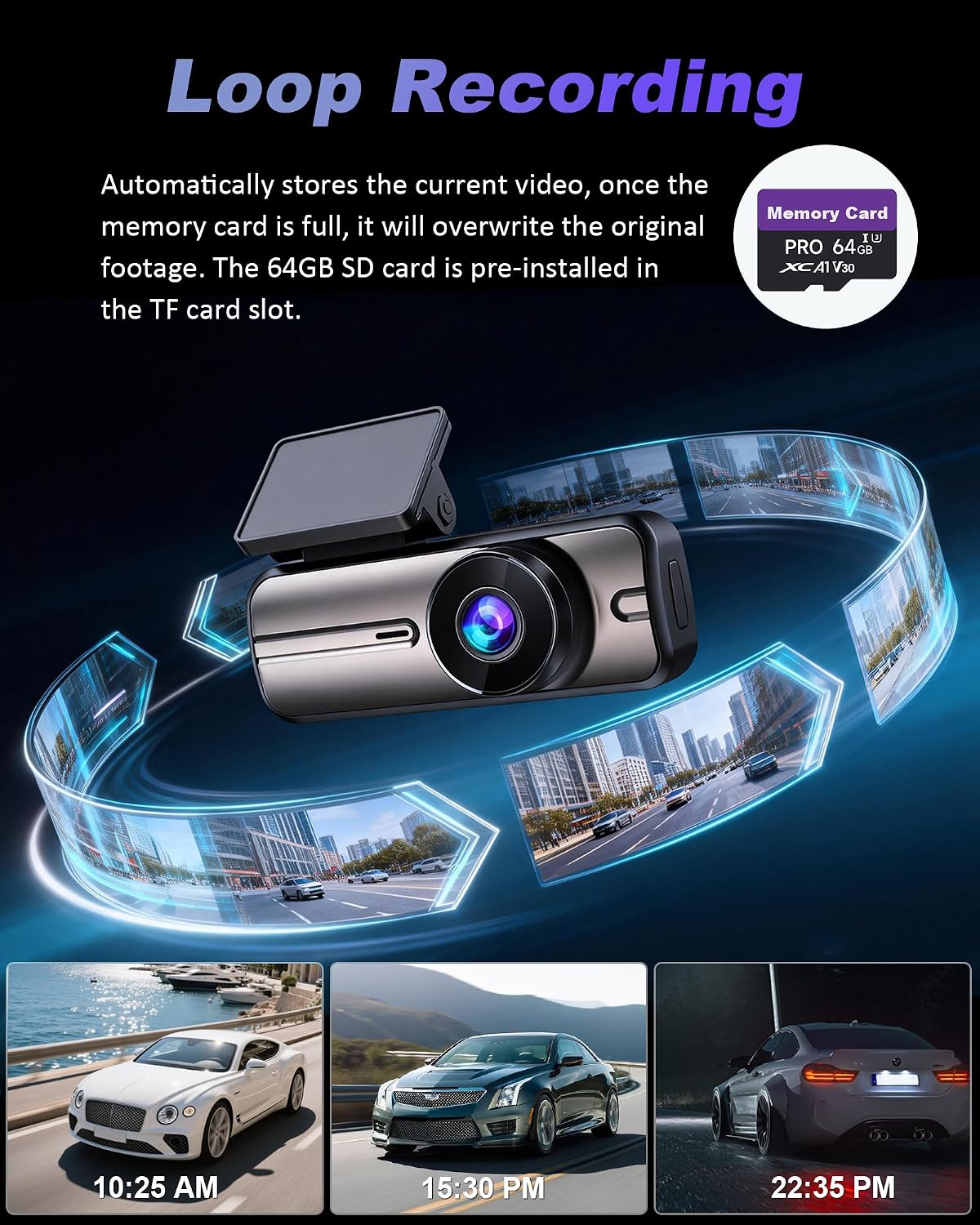 Dash Cam Front and Rear 4K 1080P, 64GB Card Included, 24H Parking Mode