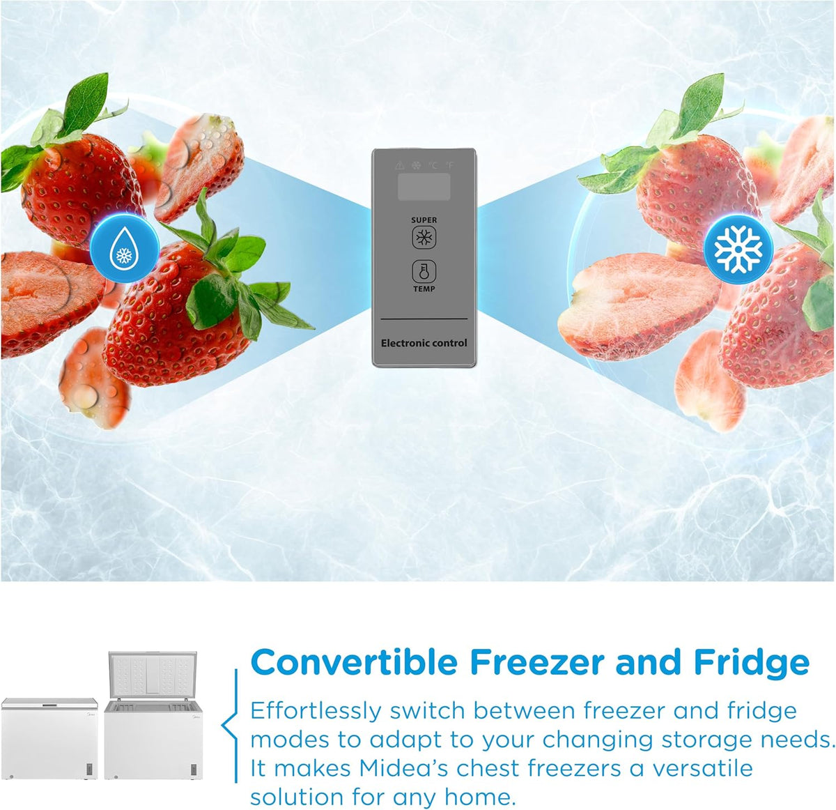 Midea 249L Chest Freezer with Convertible Refrigeration Mode, MDRC345FZE01