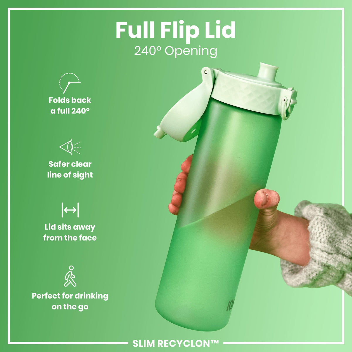 Ion8 Water Bottle, 500 ml/18 oz, Leak Proof, Easy to Open, Secure Lock, Dishwasher Safe, Hygienic Flip Cover, Carry Handle, Fits Cup Holders, Easy Clean, Hot Pink