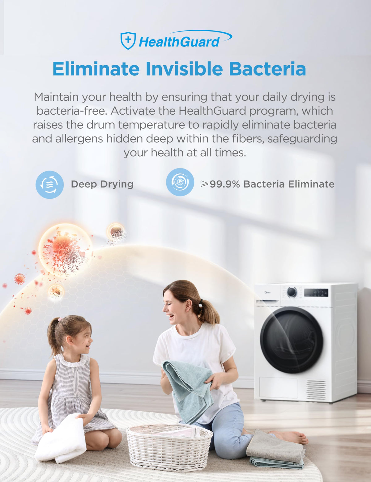 Midea 10kg Washing Machine A-10% Energy Class 1400rpm BLDC Motor Slim White