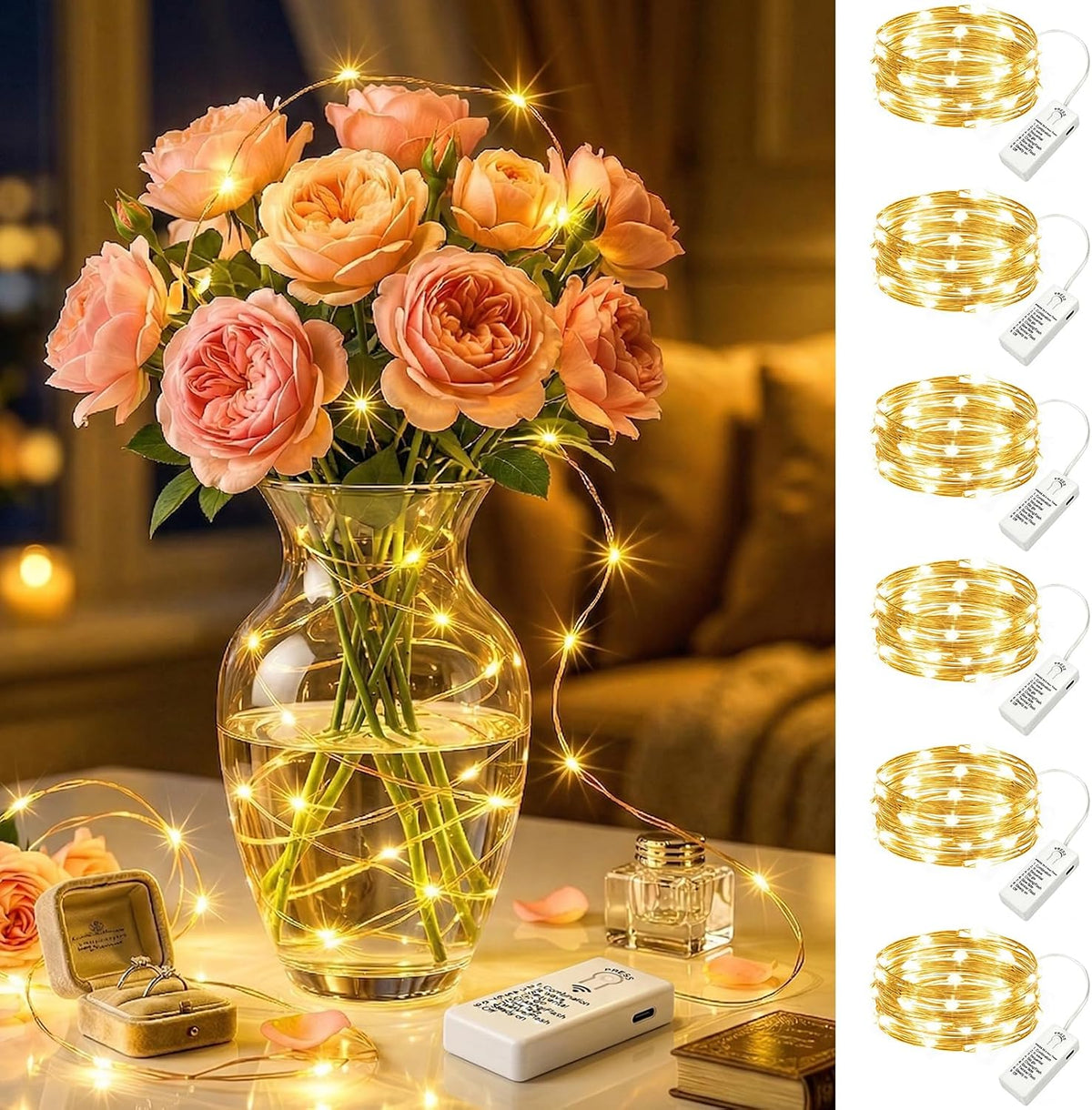 HXWEIYE 3 Pack USB Rechargeable Fairy Lights, 7ft 20 LED, 8 Modes & Timer