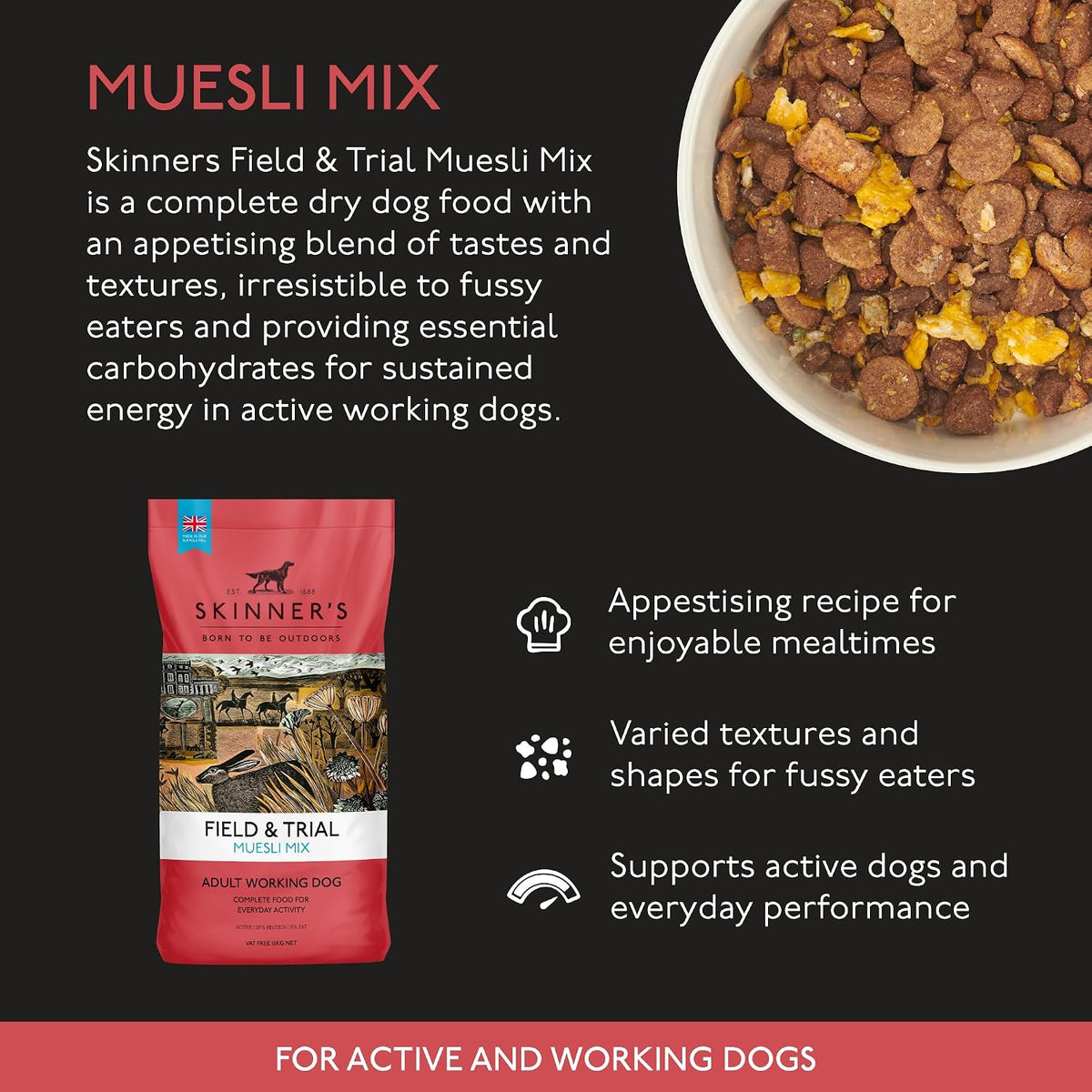 Skinner’s Field & Trial Muesli Mix – Complete Dry Adult Dog Food, For Fussy Eaters, Mixed Kibble for Variety, 15kg