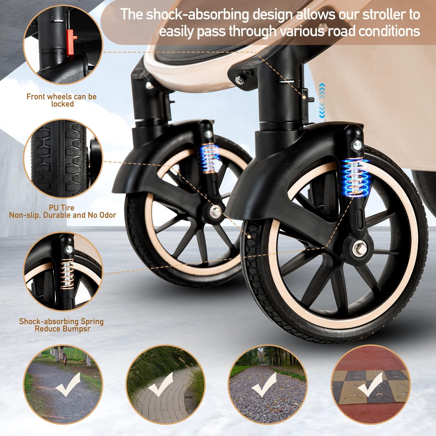 Zkipm Baby Pram 3 in 1, Foldable Baby Stroller,Pram Set Travel with Adjustable-Height Push Handle, Present Rain Cover, Mosquito Net, Bag, Cooling Mat, ect for Ages 0–3