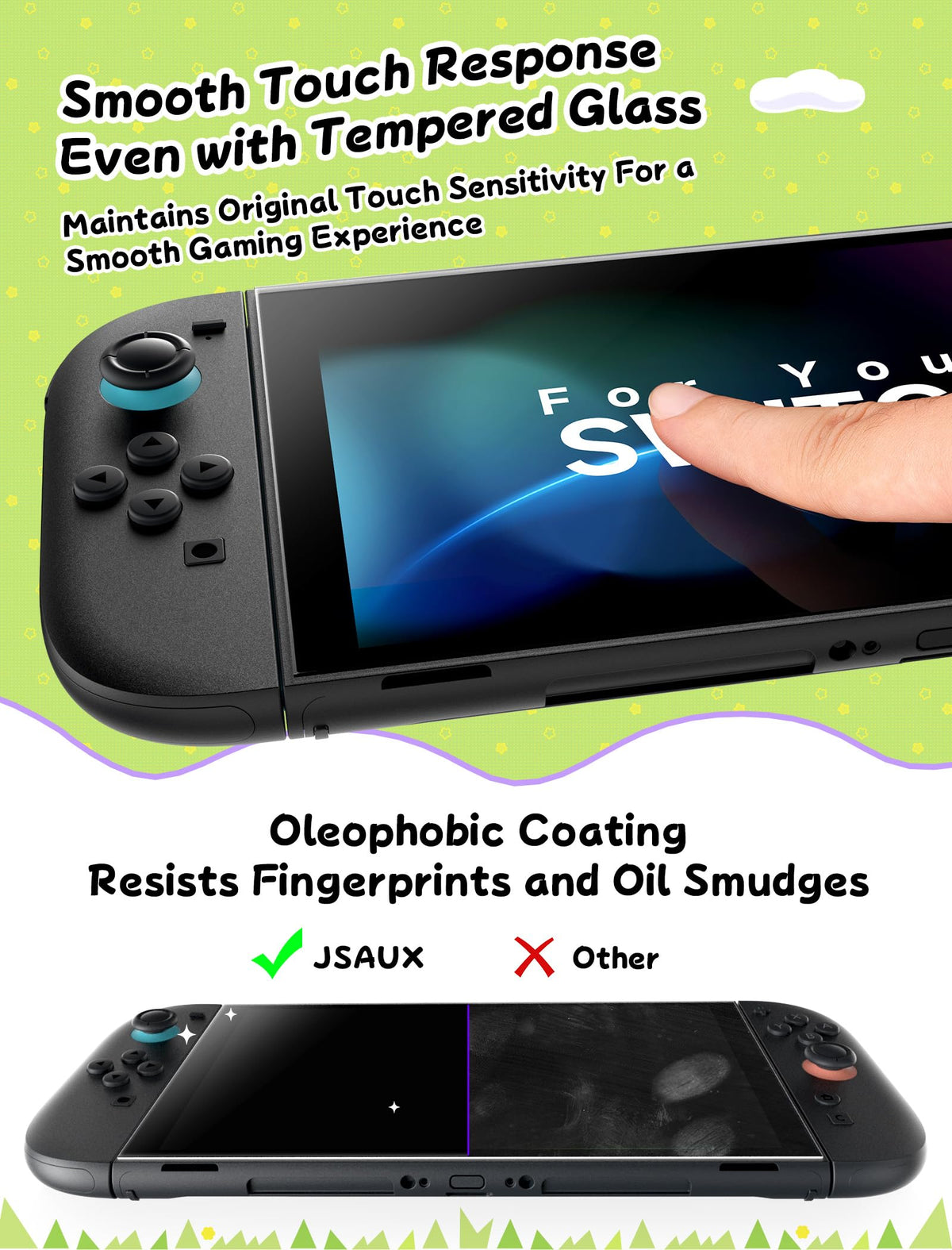 JSAUX Obsidian AR Screen Protector for Nintendo Switch 2,1-Pack