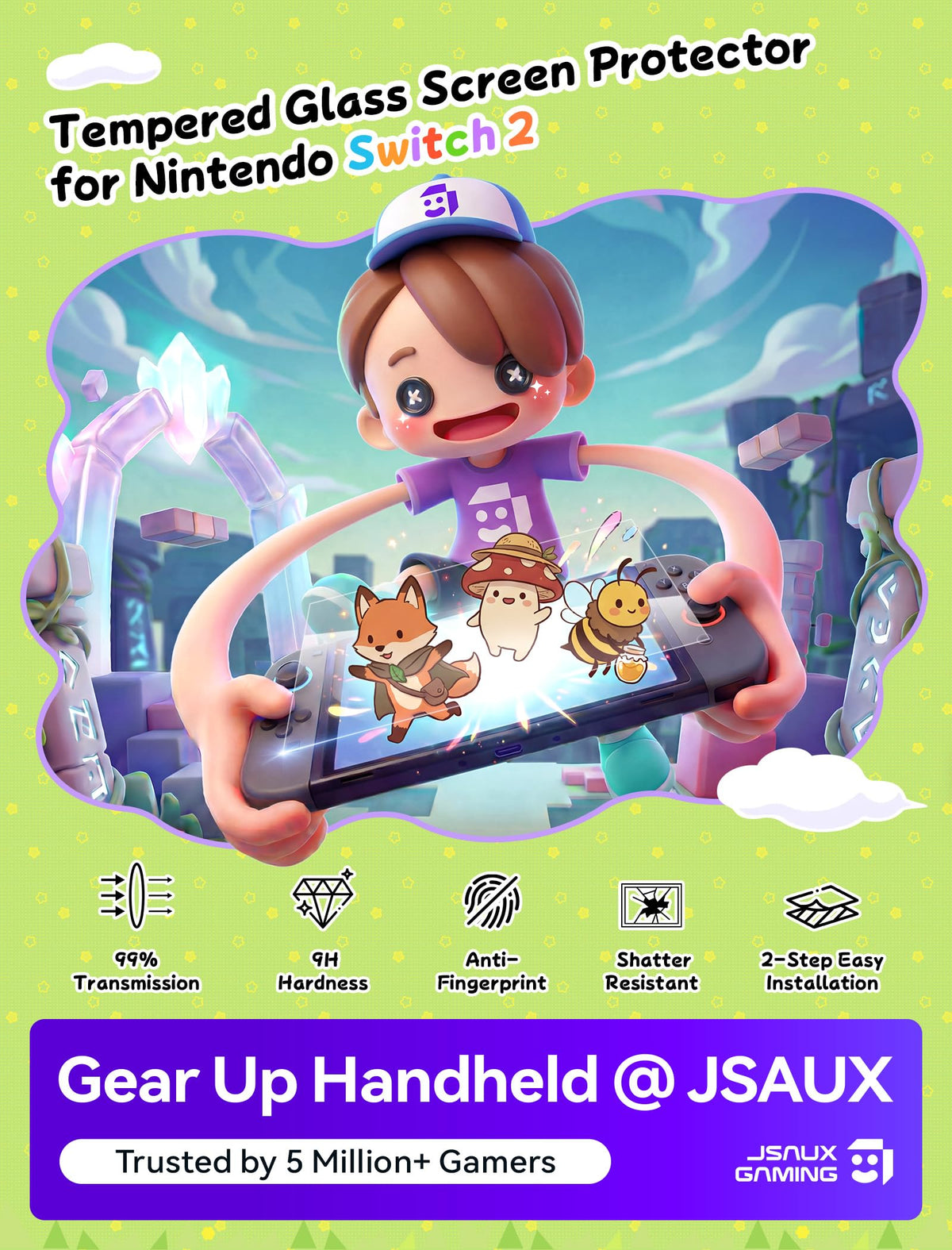 JSAUX Obsidian AR Screen Protector for Nintendo Switch 2,1-Pack