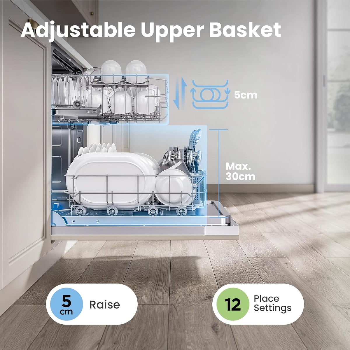 COMFEE' Fully Integrated Dishwasher, 12 Place Settings, 60cm