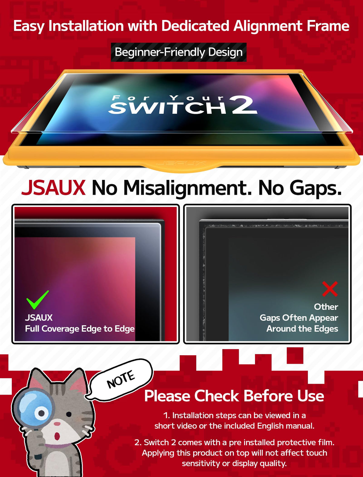 JSAUX Obsidian AR Screen Protector for Nintendo Switch 2,1-Pack