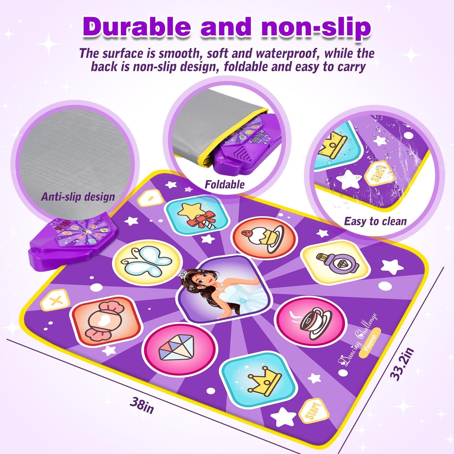 FHNSEL Dance Mat for Girls,Light Up Dance Pad,Kids Musical Dance Play Mat with Light Up 9 Pattern,Built-in Music, 5 Game Modes,Toys Gifts for 3 4 5 6 7 8 9 10 11 12 Year Old Girls Boys and Adult