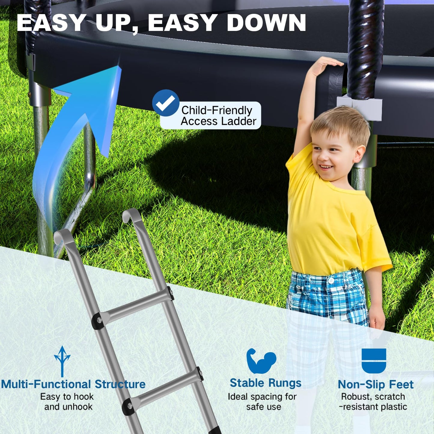 Devoko 7.5ft Rectangular Garden Trampoline with Safety Net — 42 Springs, Padded Edges