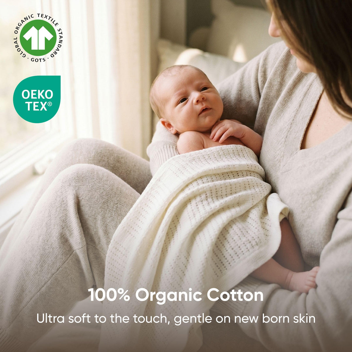 Bloomsbury Mill - Cellular Blankets Baby - 100% Organic Cotton - 2 Pack - Cloud - White - Newborn Essentials - Soft Breathable Baby Blankets for Pram, Cot, Moses Basket - 75x95cm