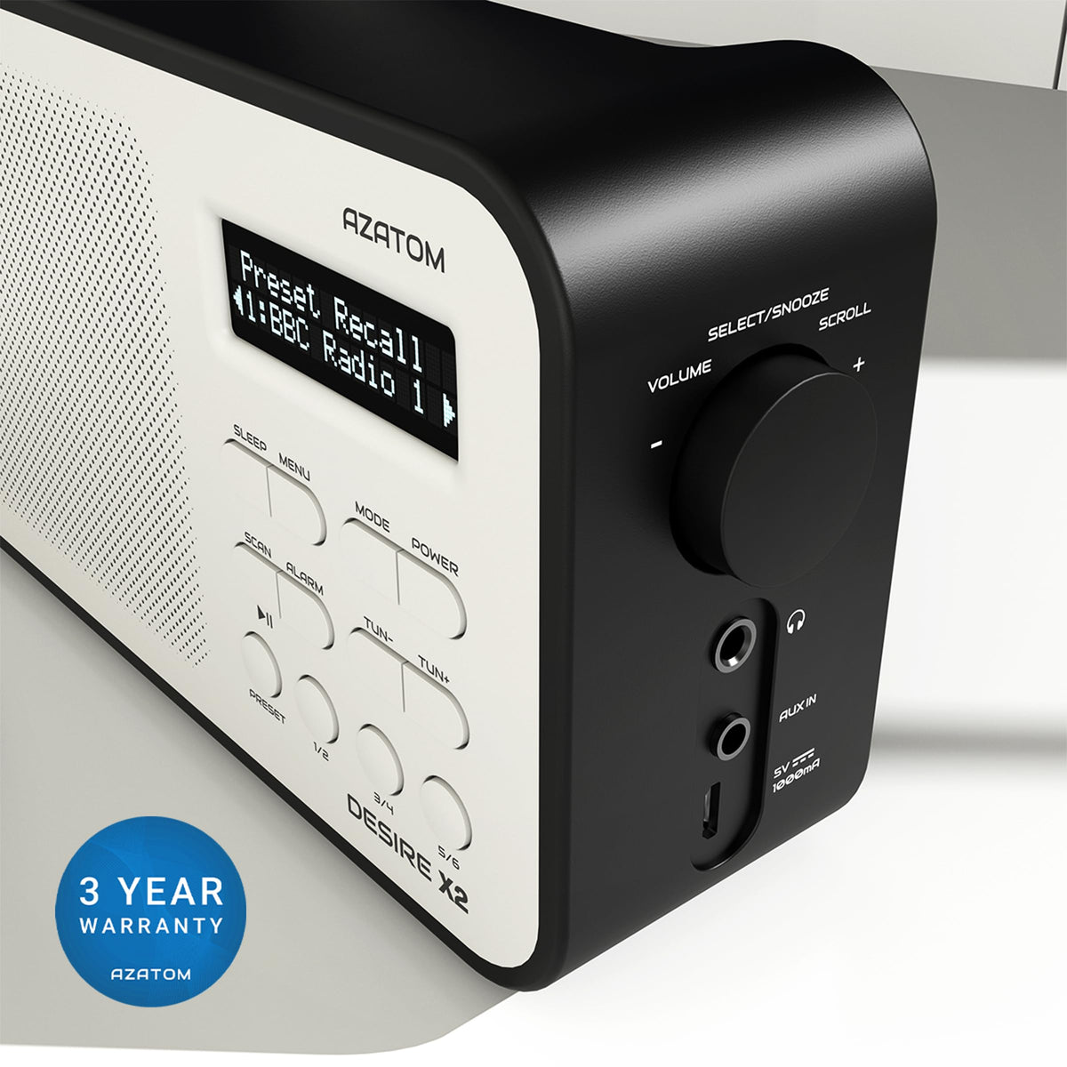 DAB/DAB+ & FM Portable Digital Radio | Simple Controls | Dual Alarms & Sleep Timer | Battery & Mains Powered (4x”AA”) | Bluetooth | Perfect for Home, Office or Outdoors | AZATOM Desire X2 (Black)