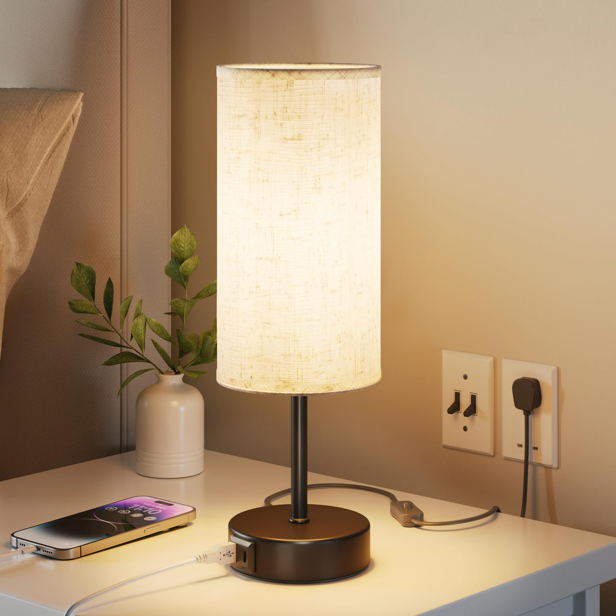 Bedside Lamp, Touch Table Lamp for Bedroom, Living Room & Office