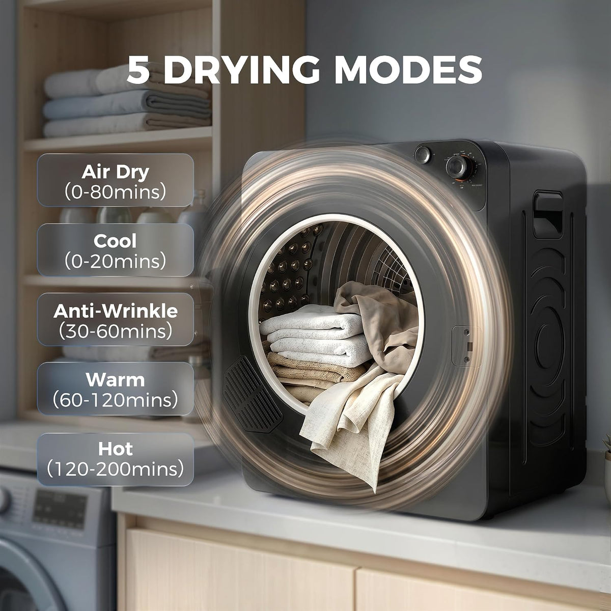 HOMCOM Vented Tumble Dryer, 5kg Wet Laundry/3kg Dry Capacity, 1000W, Black