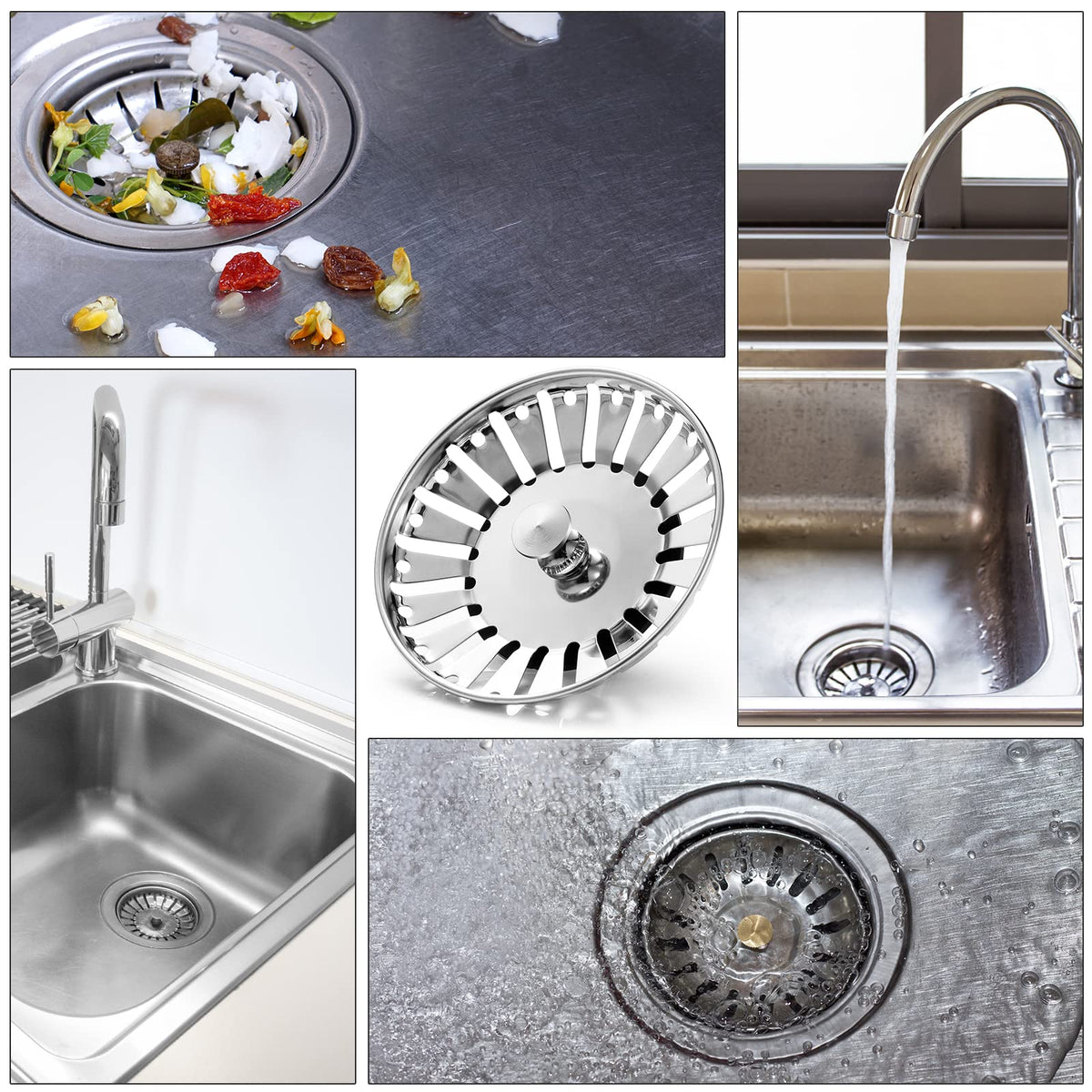 Upgraded Kitchen Sink Plug Strainer Stainless Steel Strainers Sink Plugs Replacement Drain Stopper for Food/Hair Catcher - UK Sinks Hole Diameter (78mm)