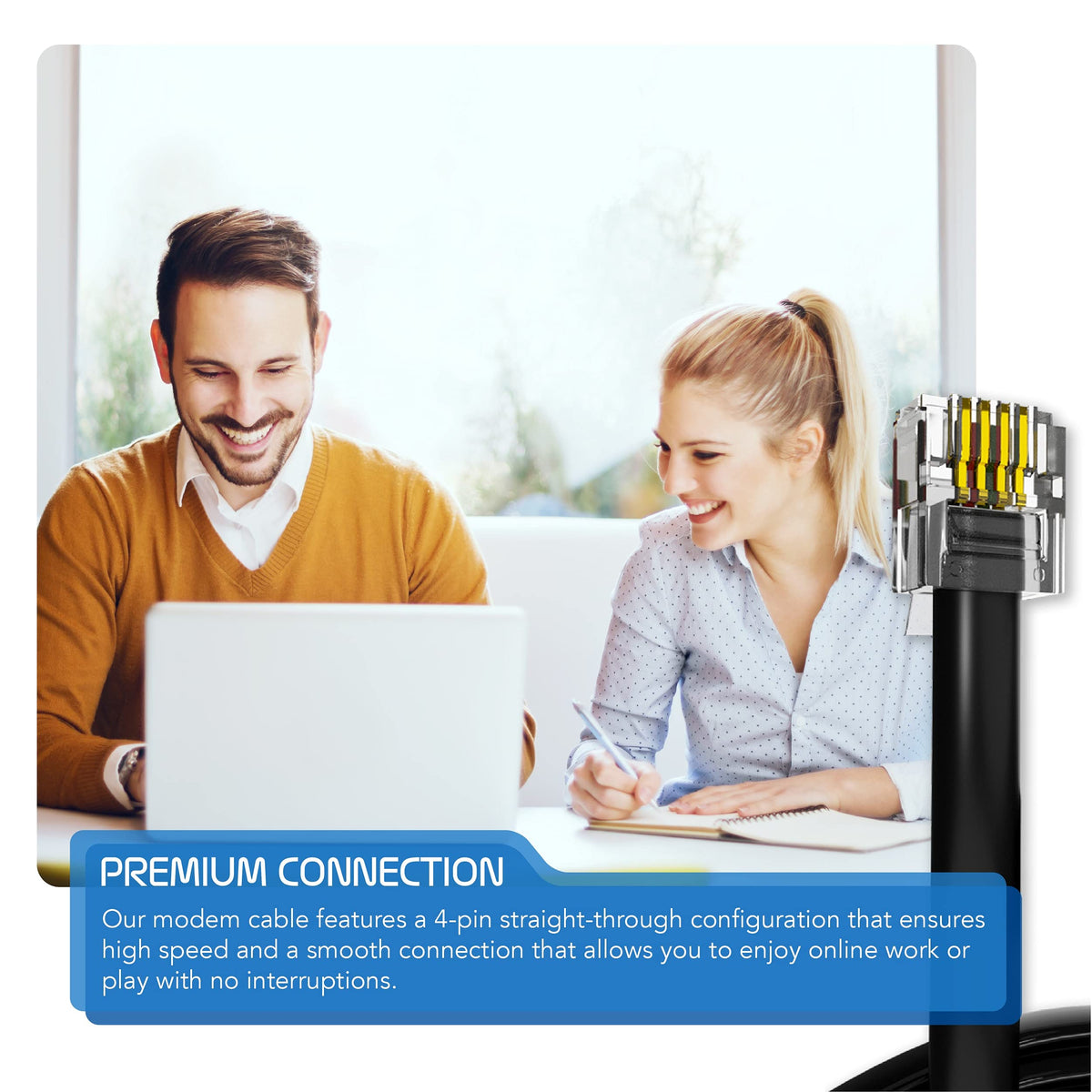 ASNQ High Speed Broadband RJ11 to RJ11 Cable for Landline Telephone, Router, Modem - 3m with OFC Wires and PVC Cover - Internet DSL Cable - Flat, Black
