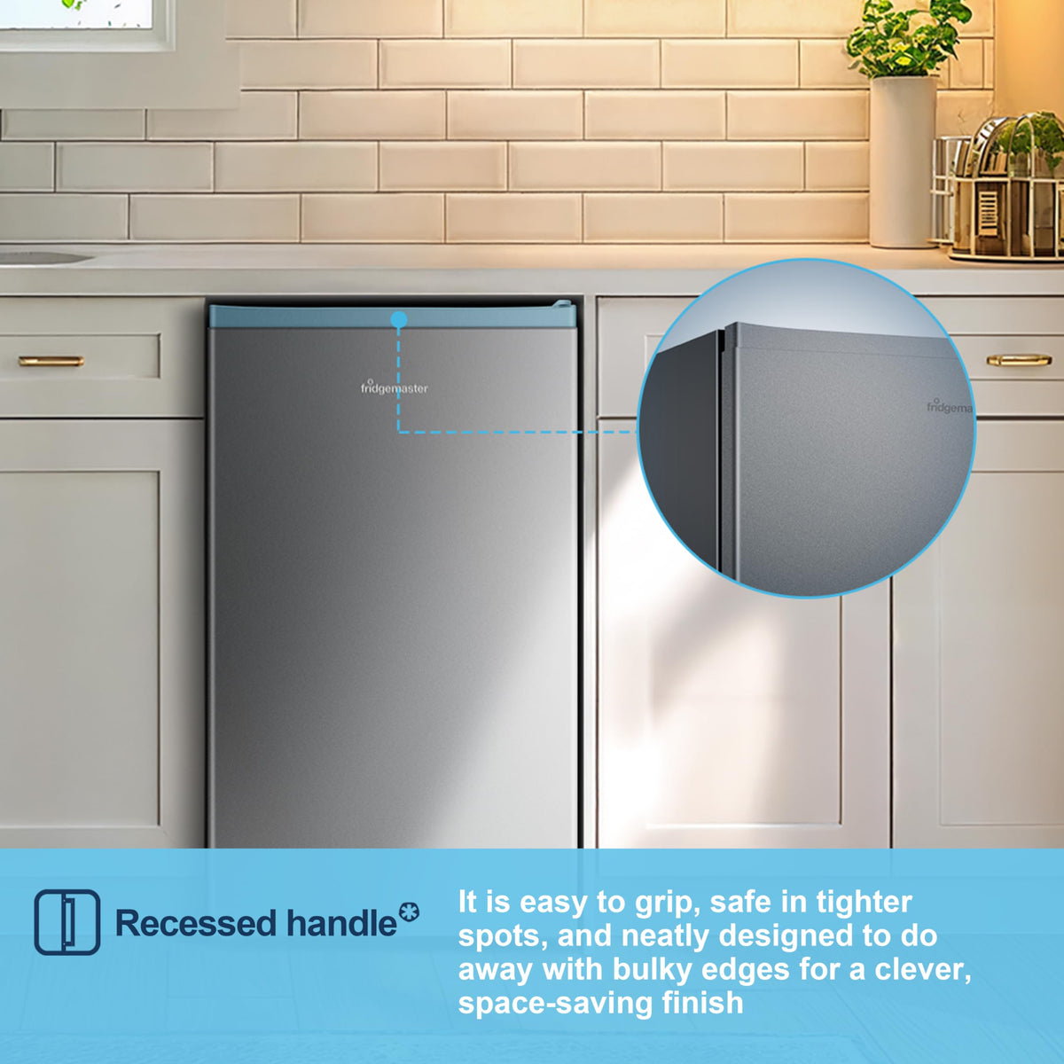 Fridgemaster 45L Table Top Mini Fridge MUR4545, 45cm Compact Refrigerator with Adjustable Thermostat, Reversible Door, 39dB Low Noise, White, Energy Class E