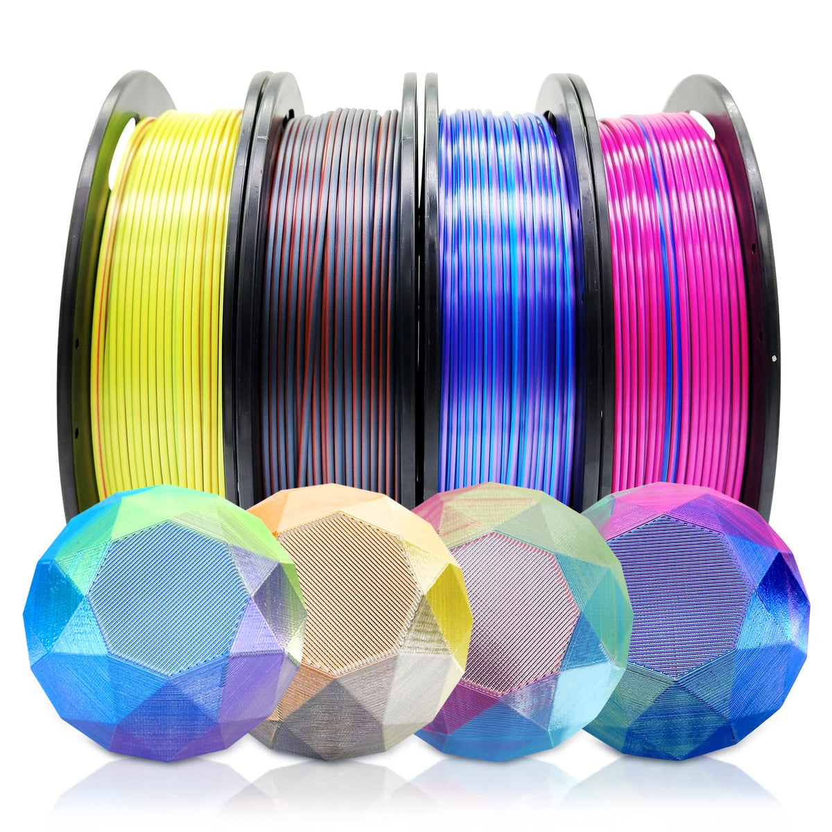 Reprapper 4X 250g Color Pack – Dual Color PLA Filament 1.75mm for 3D Printer & 3D Pen, Multicolour Filament, 4 x 250g Matte Red/Blue, Matte Purple/Green, Silk Red/Blue, and Silk Purple/Green