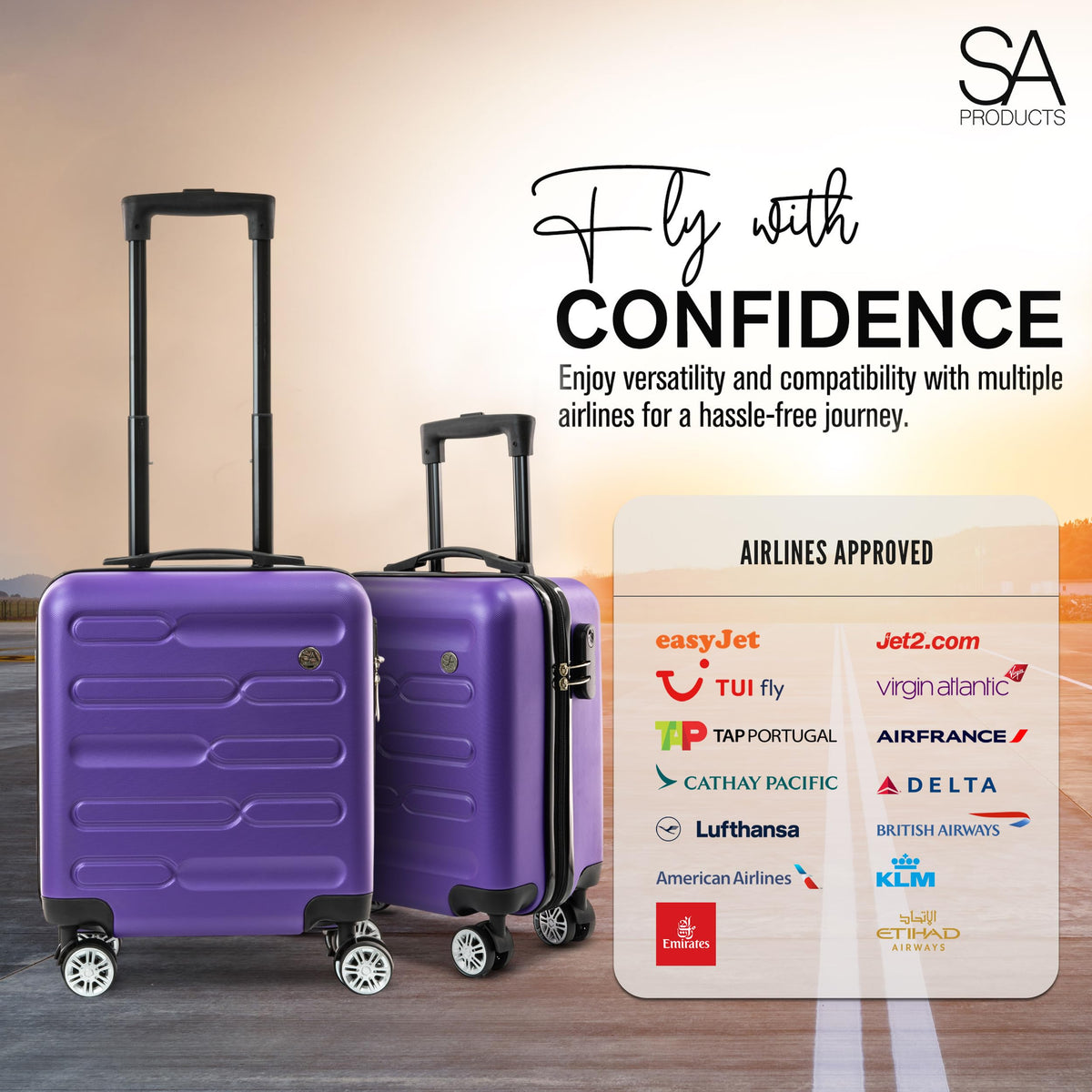 SA Products Cabin Suitcase - 34L Carry On Hard Shell Bag - 55x40x20 - Grey