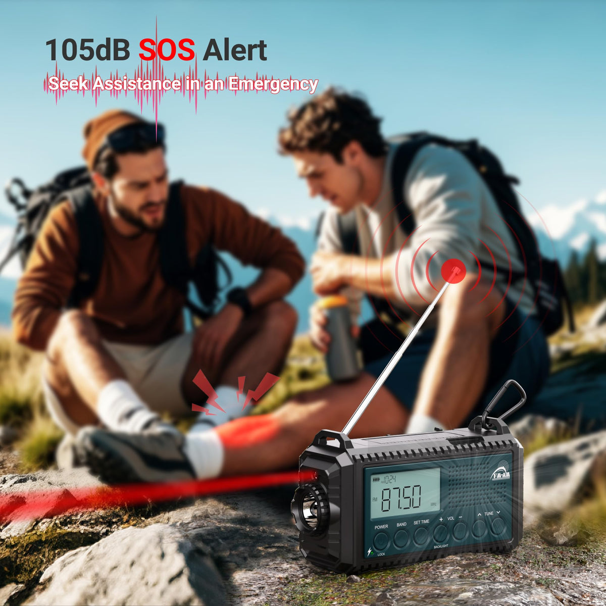 Mesqool Wind Up Radio Solar Powered, 5000mAh Emergency Hand Crank AM FM Radio with Flashlight, Reading Lamp, USB Phone Charger, SOS Alarm and Compass