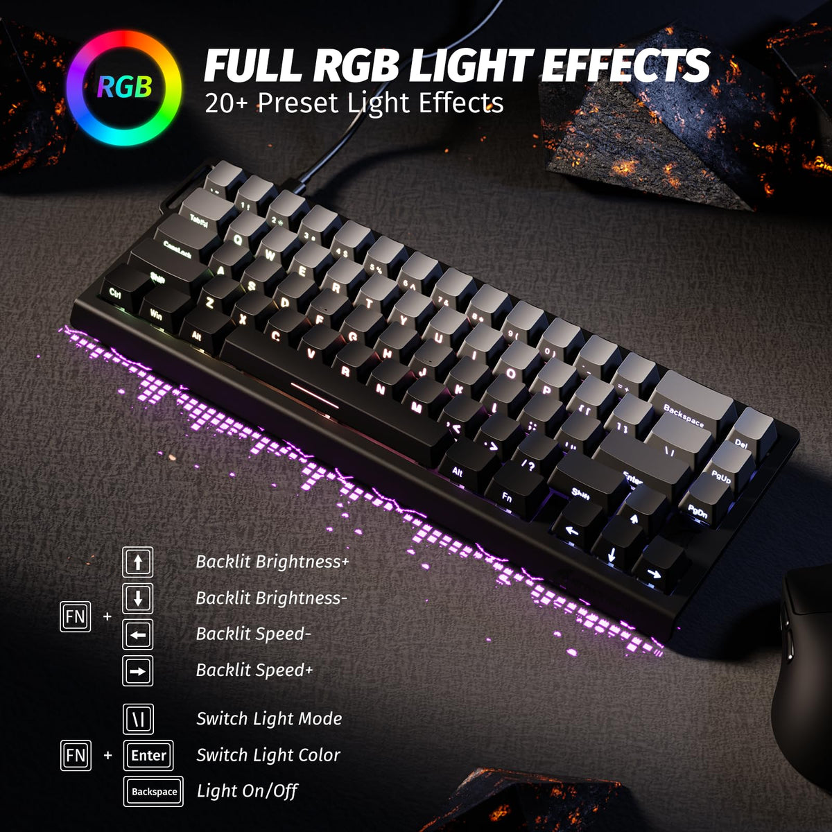 ATTACK SHARK X68 HE 8000Hz Rapid Trigger Keyboard, 0.01mm RT Accuracy Wired Gaming Keyboard with Magnetic Switch, Adjustable Actuation, Rapid Trigger, Snap Tap, RGB Lighting for PC/Mac, Black