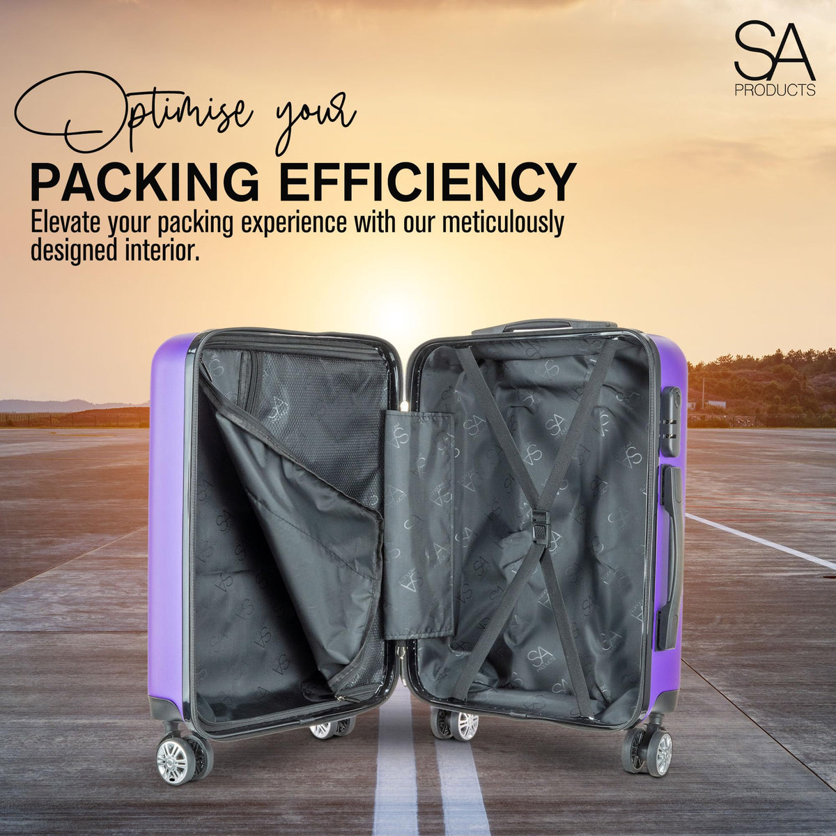 SA Products Cabin Suitcase - 34L Carry On Hard Shell Bag - 55x40x20 - Grey