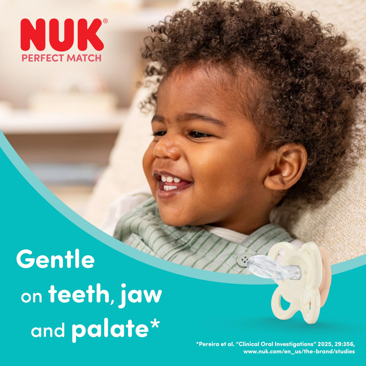 NUK Perfect Match Air Baby Dummies | 6-18 Months | Orthodontic Soothers that Promote Air Flow & Prevent Drool Rash | 95% Baby Acceptance** | Assorted | 4 Count