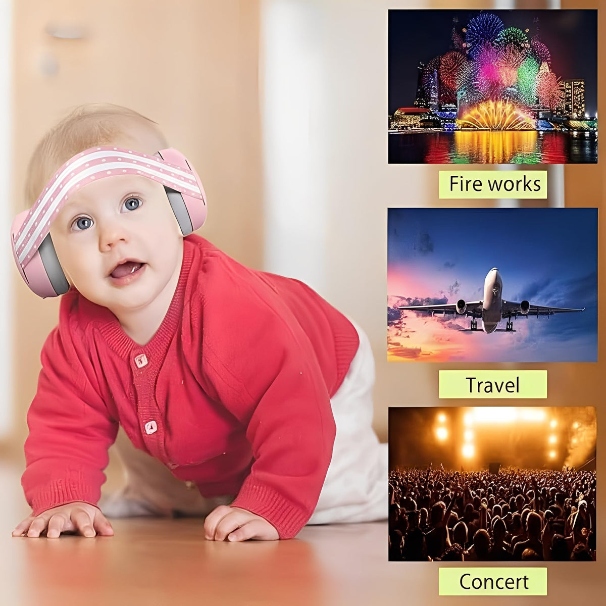 Baby Ear Defenders for 0-36 Months, Soft Adjustable with Noise‑Reduction