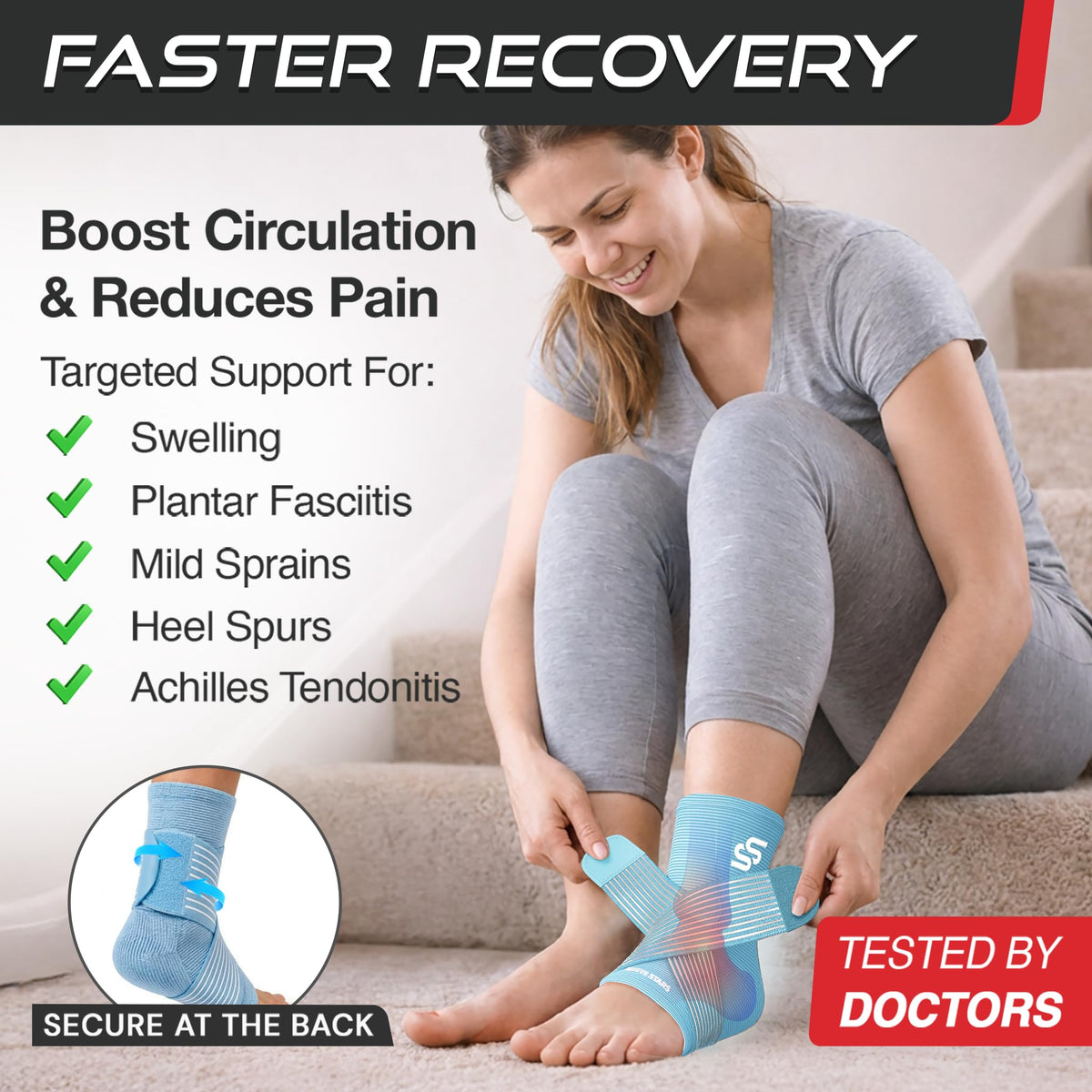 Sleeve Stars Ankle Brace Men & Women Support (Single/L:12"-13"/Black)