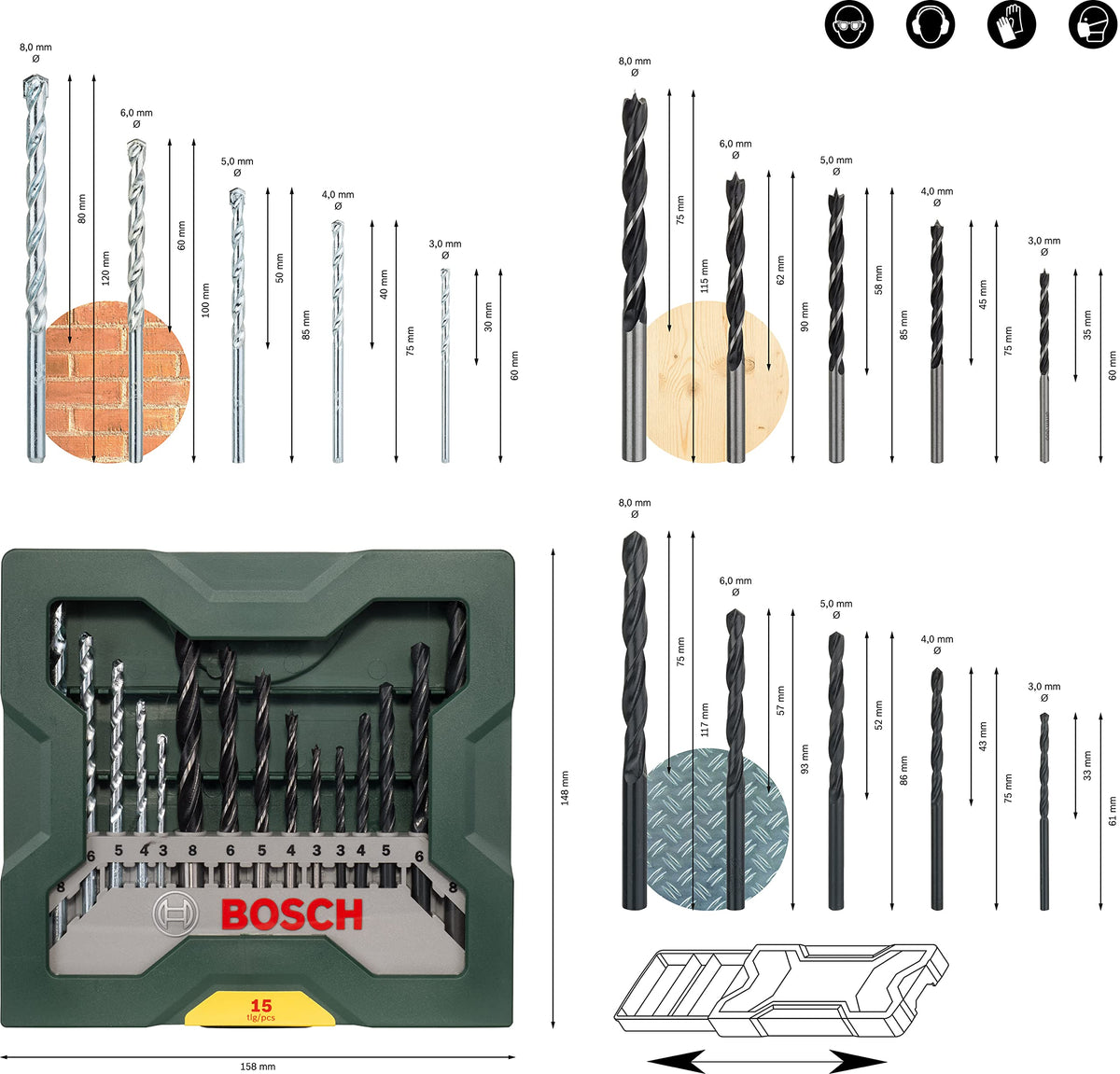 Bosch 34pc. X-Line Drill and Screwdriver Bit Set (for Wood, Masonary and Metal, Accessories Drill and Screwdriver)