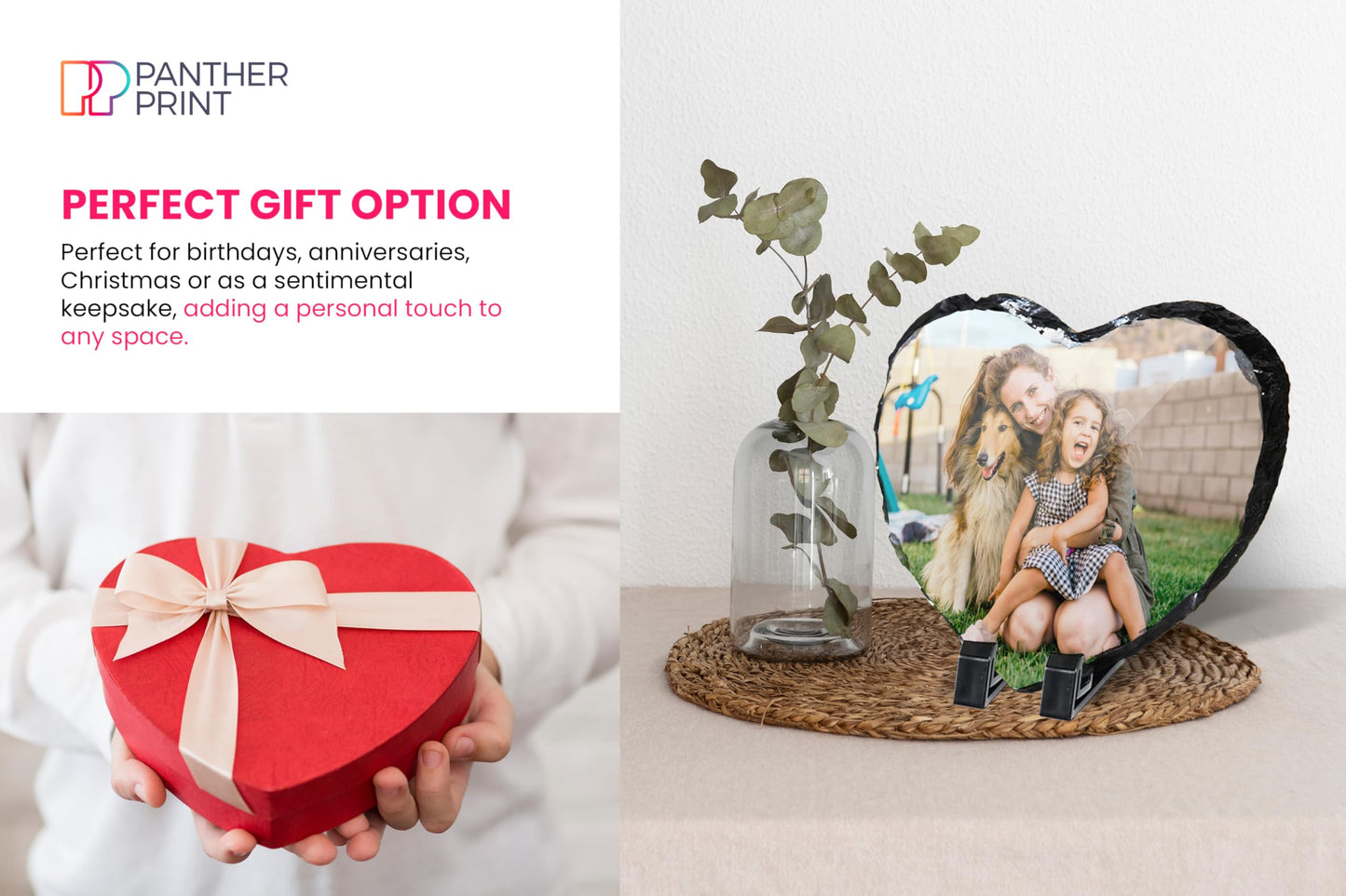 Personalised Photo Slate, 15 x 15cm - Heart-Shaped Rock Pictures, Glossy Print & Full Colour Finish - Personalised Picture Gifts in Natural Rock With Carved Edges for Home & Office