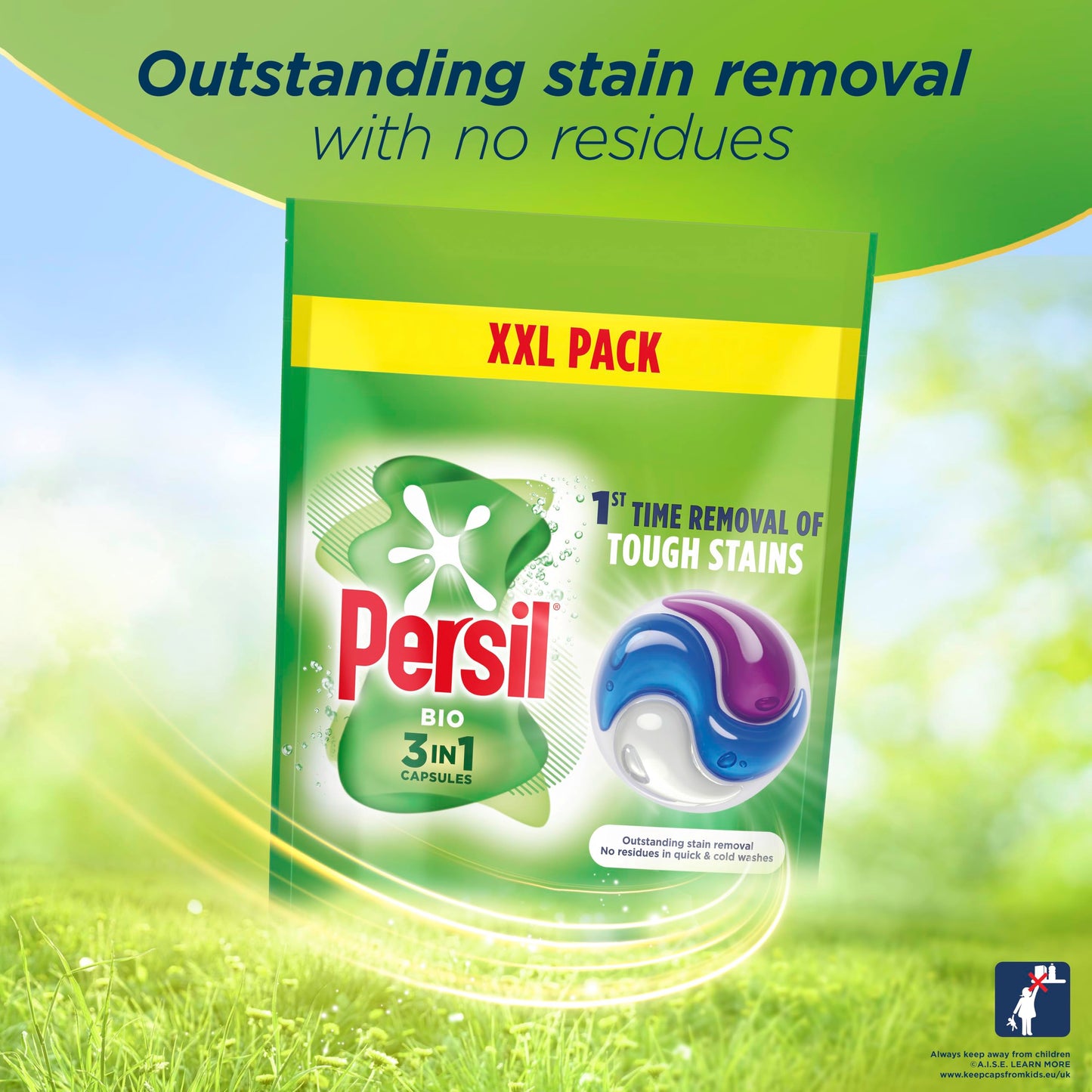 Persil Bio 3 in 1 Washing Capsules 1st time removal of tough stains outstanding stain removal in quick & cold washes 48 washes