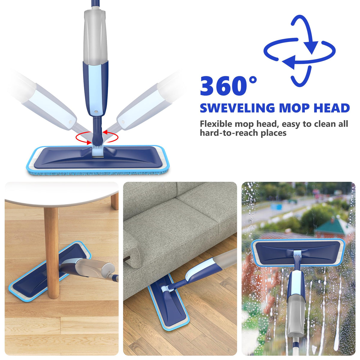 Microfiber Spray Mops for Floors Cleaning - Floor Mop with 4 Reusable Pads