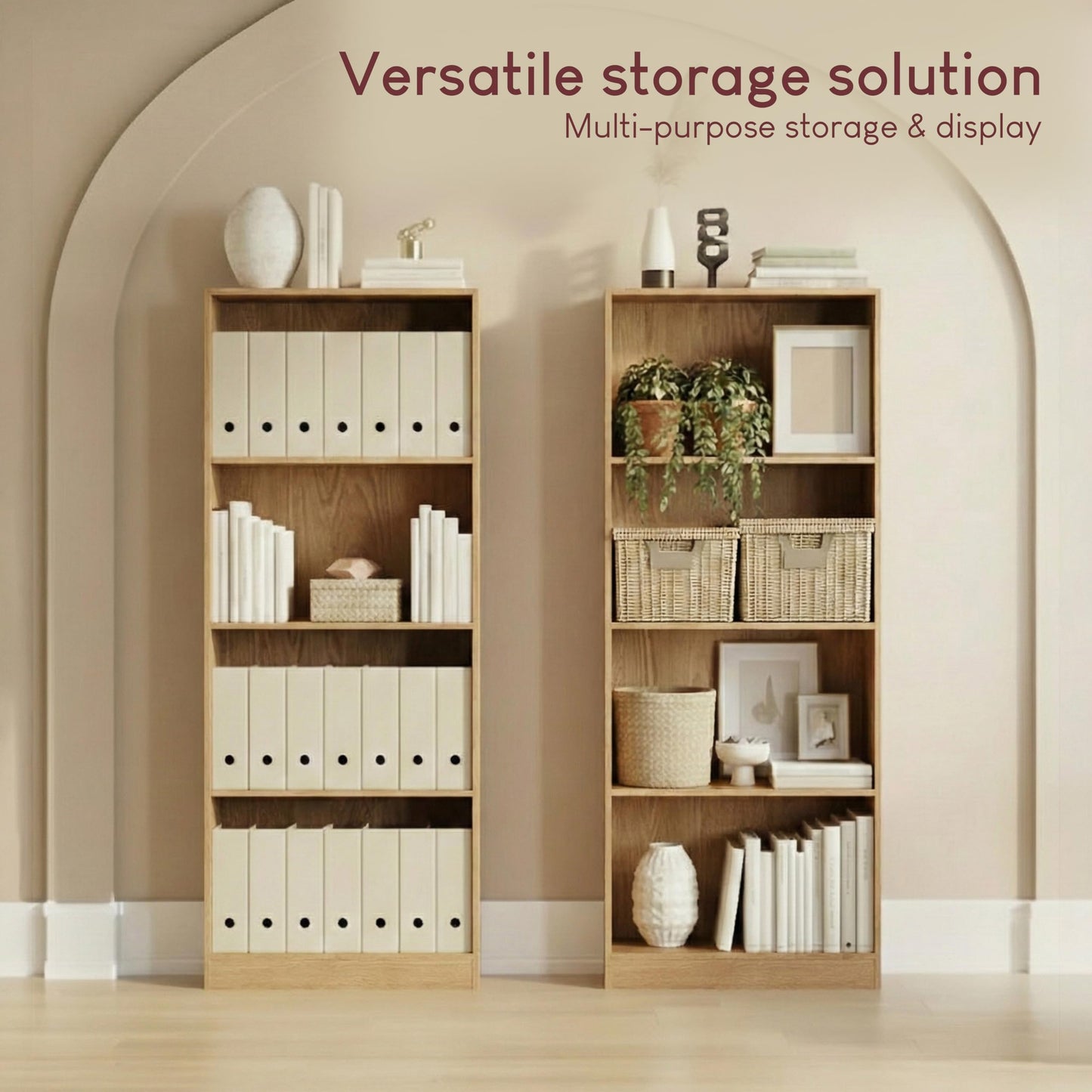 Vida Designs Cambridge 3 Tier Low Bookcase, White Wooden Shelving Display Storage Unit Office Living Room Furniture