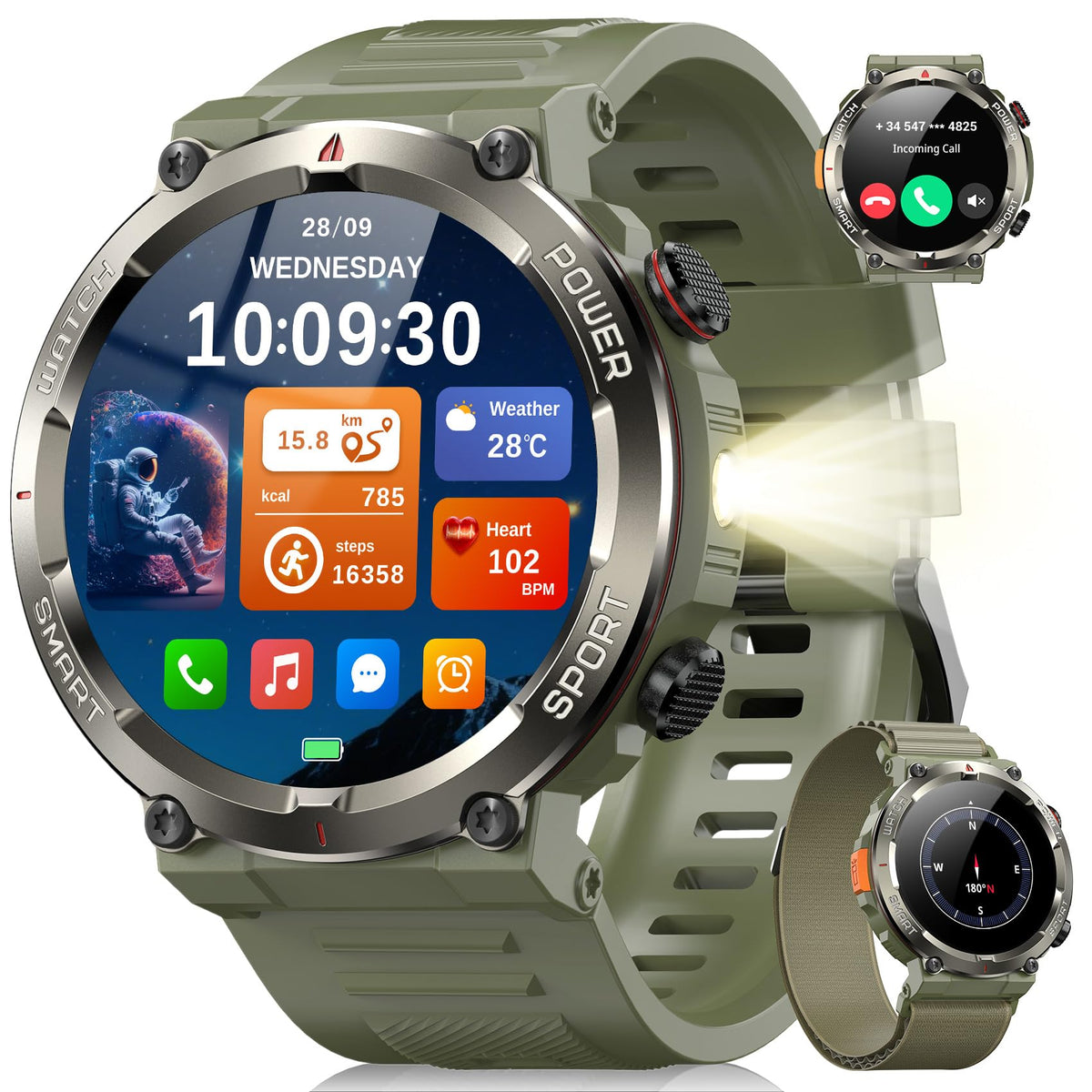 Blackview Military Smart Watch for Men (Answer/Make Calls), 1.45" Fitness Tracker with 100-Day Battery/Flashlight/Compass/Heart Rate/SpO2/Sleep, 150+ Sports IP68 Waterproof Smartwatch for iOS Android