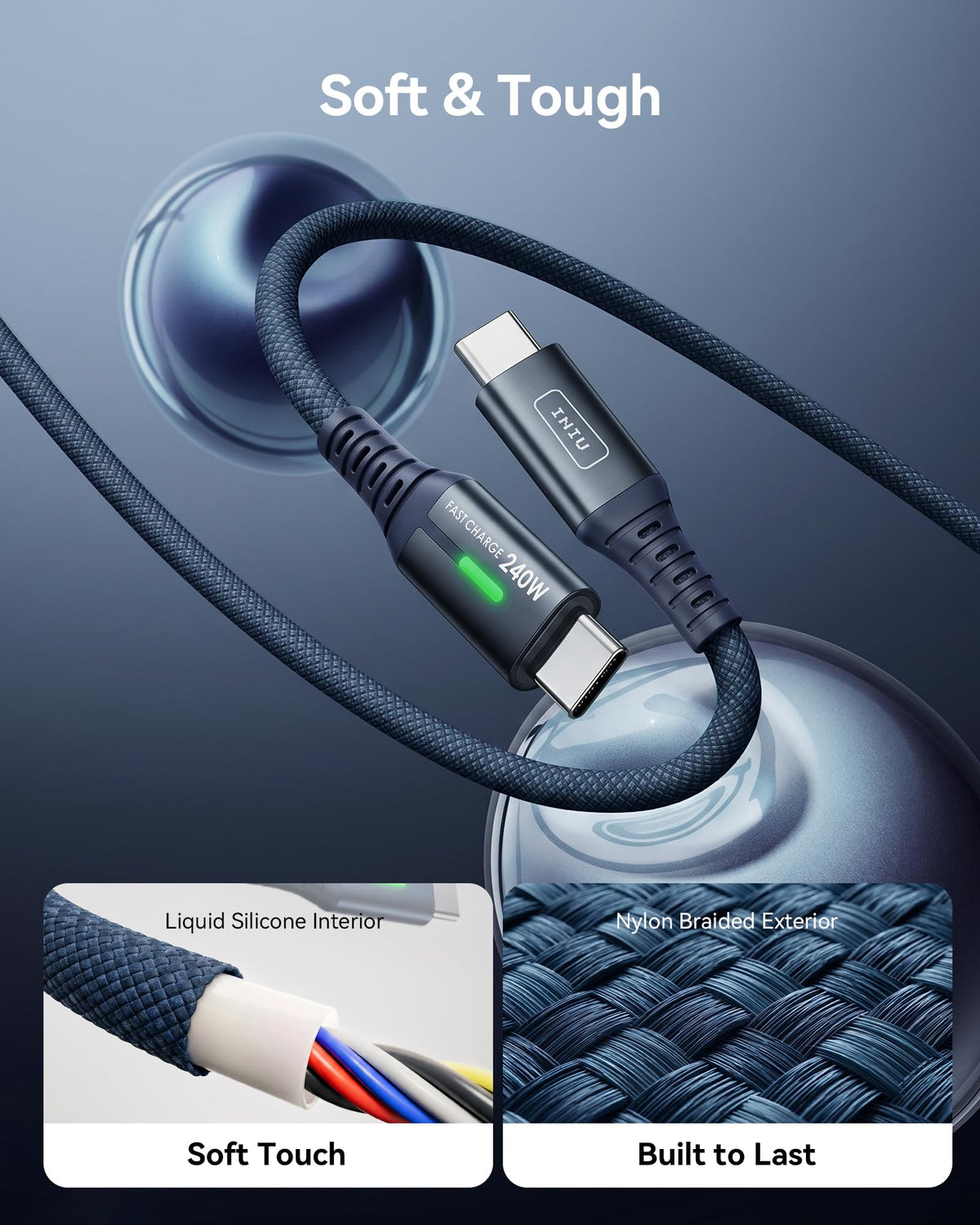 INIU 240W USB C to USB C Charger Cable, [2-Pack 2m] PD Type C Charge Cable