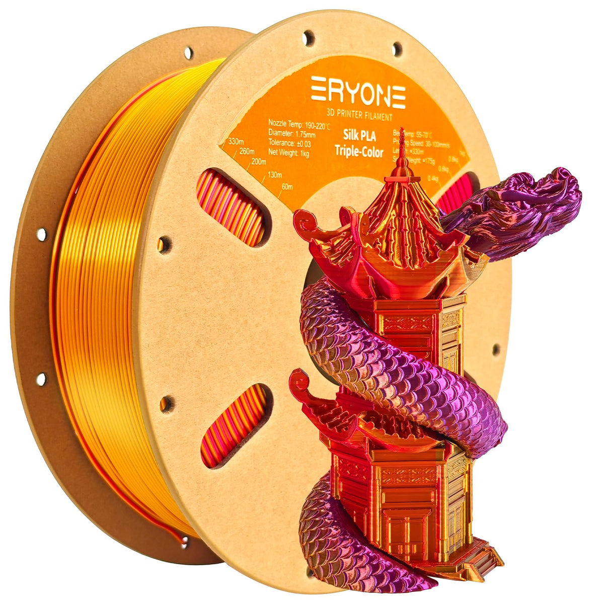 ERYONE Silk PLA Filament 1.75mm,3D Printer Filament PLA,Shiny Glossy PLA Filament,+/-0.03mm,1kg(2.2lbs)/Spool,Silk Liquid Gold
