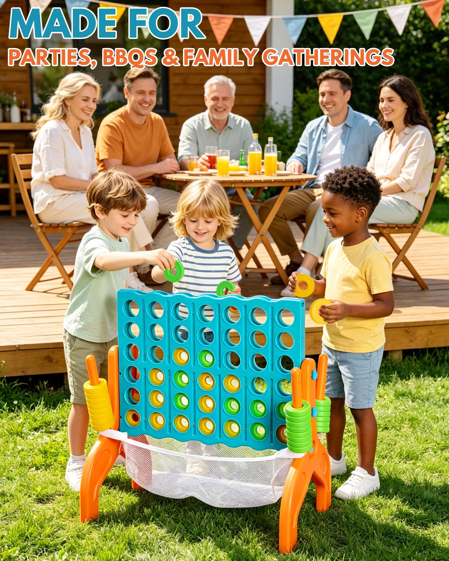 Large Four in a Row Strategy Game – Premium Quality Four in a Row Game for Kids Aged 3 and Up, Perfect for Indoor and Outdoor 4 in a Row Fun, Family Gatherings, and Parties