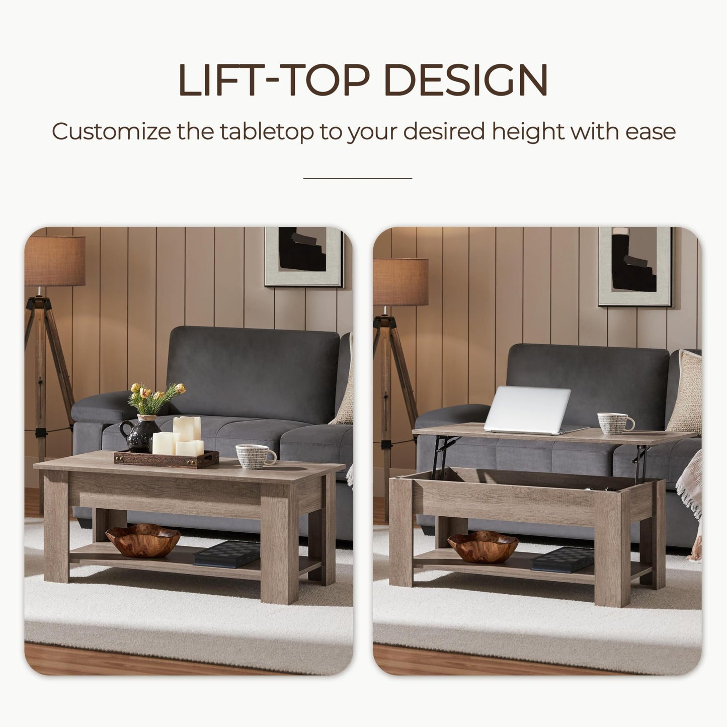 Yaheetech Lift Up Coffee Table, Wooden Lifting Coffee Table with Hidden Storage Drawer and Open Shelf, Space-saving Tea Tables for Living Room/Reception, Espresso