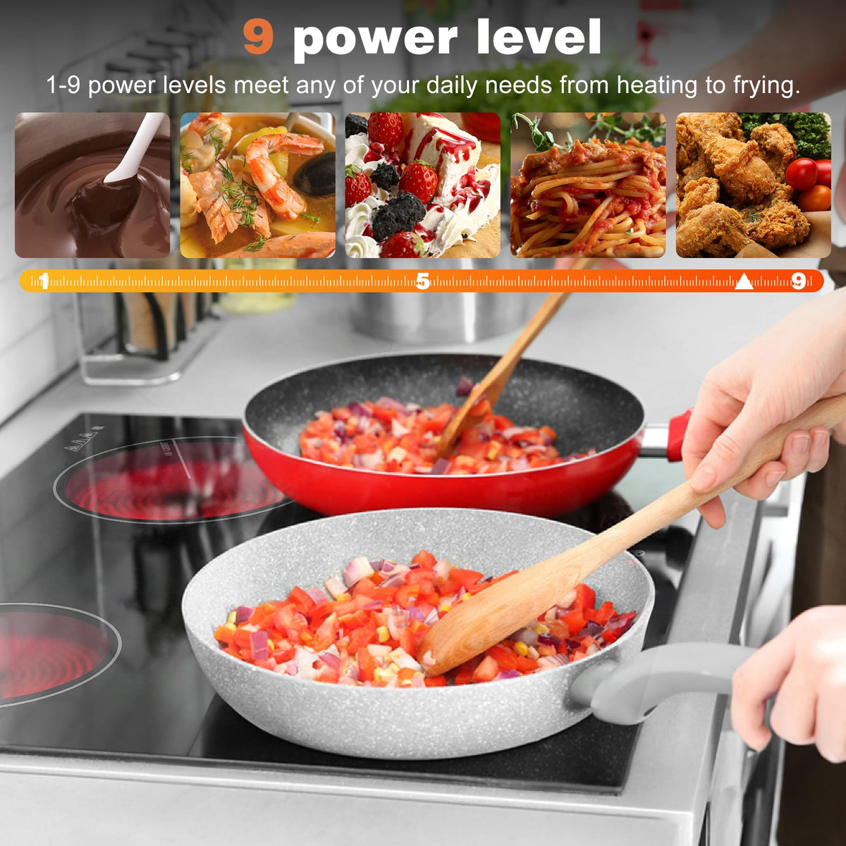 Karinear Electric Ceramic Hob 60cm 4 Zones with Built-in Extractor Hood