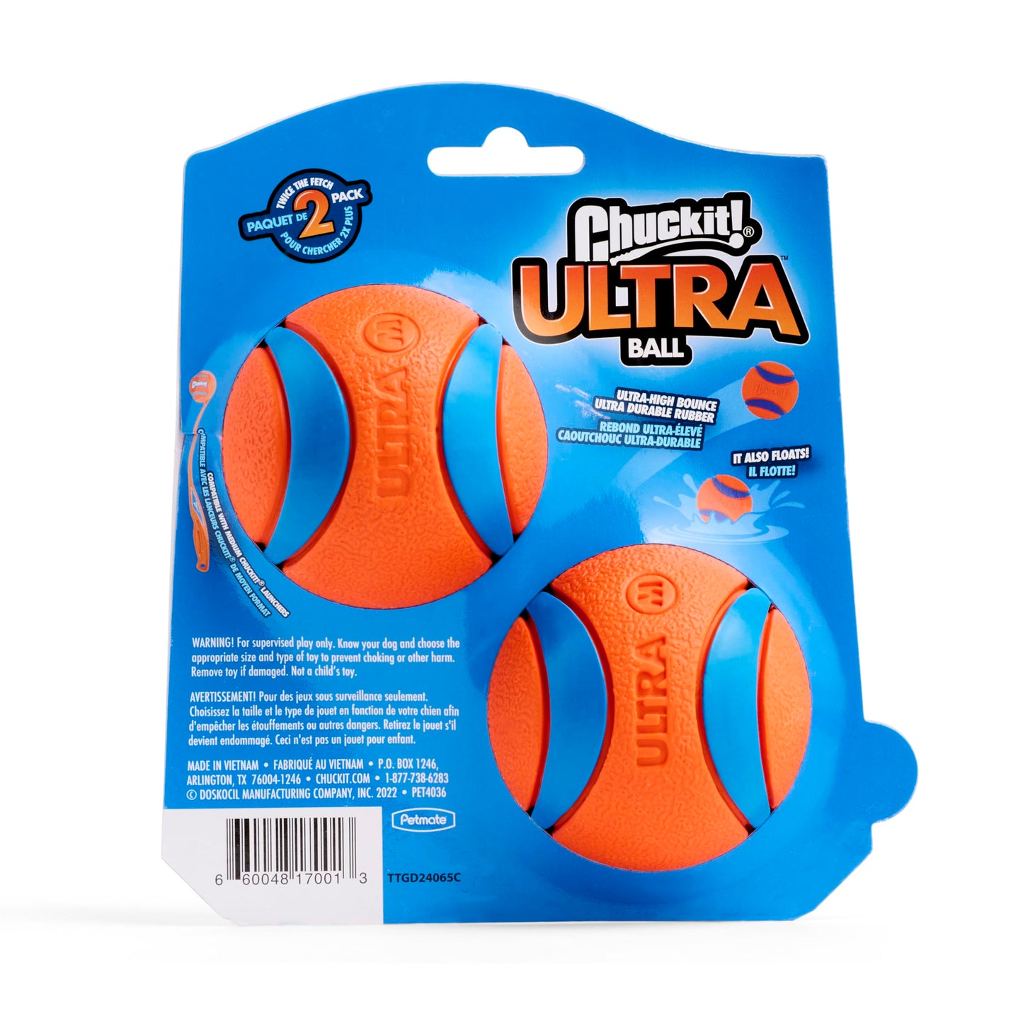 Chuckit! Ultra Ball, Durable High Bounce Rubber Dog Ball, Launcher Compatible, 2 Pack, Medium