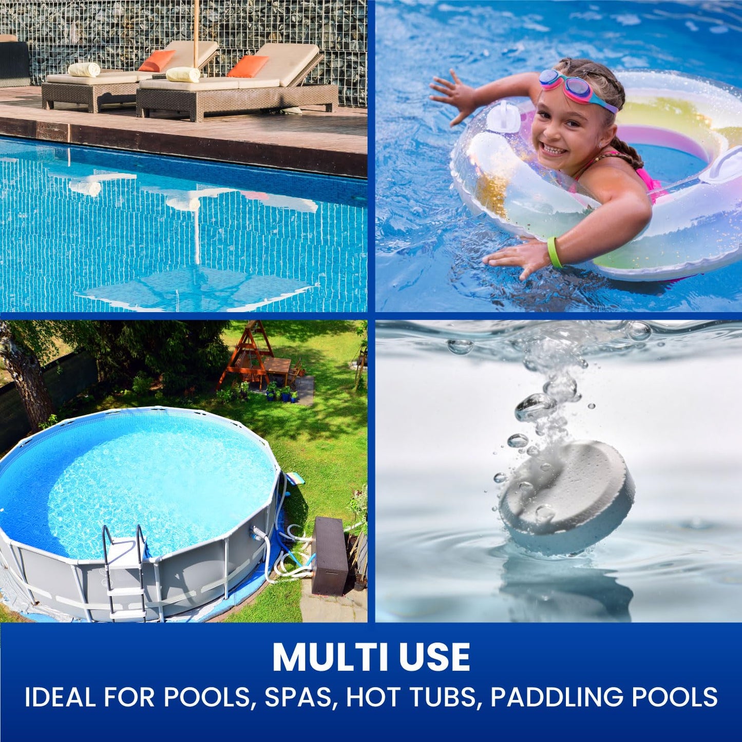 JOVS Chlorine Tablets for Hot Tub 5kg, Swimming Pool & Lay-Z-Spa | 5 in 1 Multifunction Formula 20g Chlorine Tablets | Sterilising Tablets for Spa & Paddling Pool.