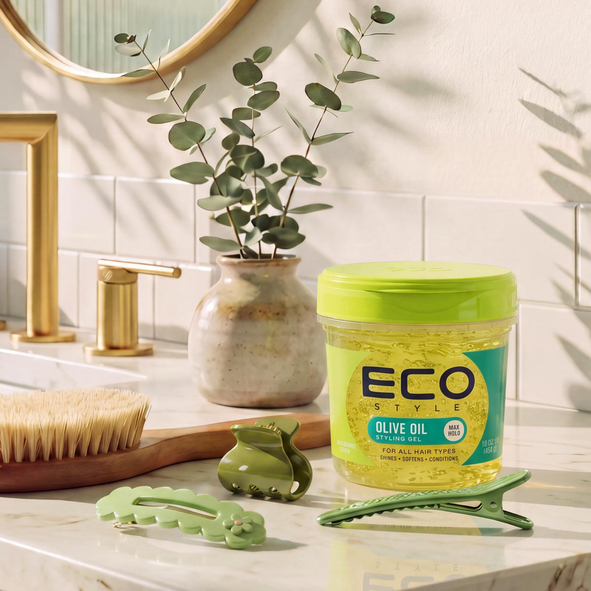 Eco Style Olive Oil Hair Styling Gel, Hydrate and Style, Green, 946 ml (Pack of 5)