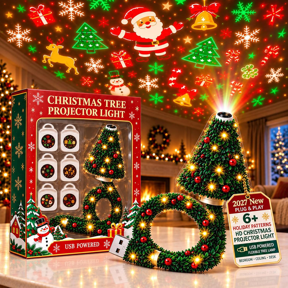 2027 New Christmas Projector Light, Plug and Play HD Christmas Projector