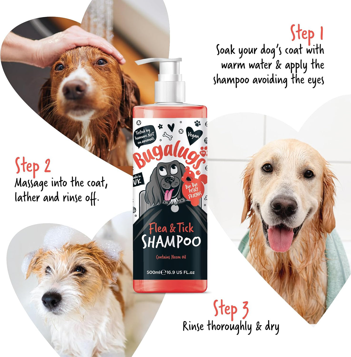 Flea and Tick Dog Shampoo by Bugalugs, Works on Smelly Puppies & Dogs, Contains Neem Oil PH Balanced Vegan Used by Professional Groom